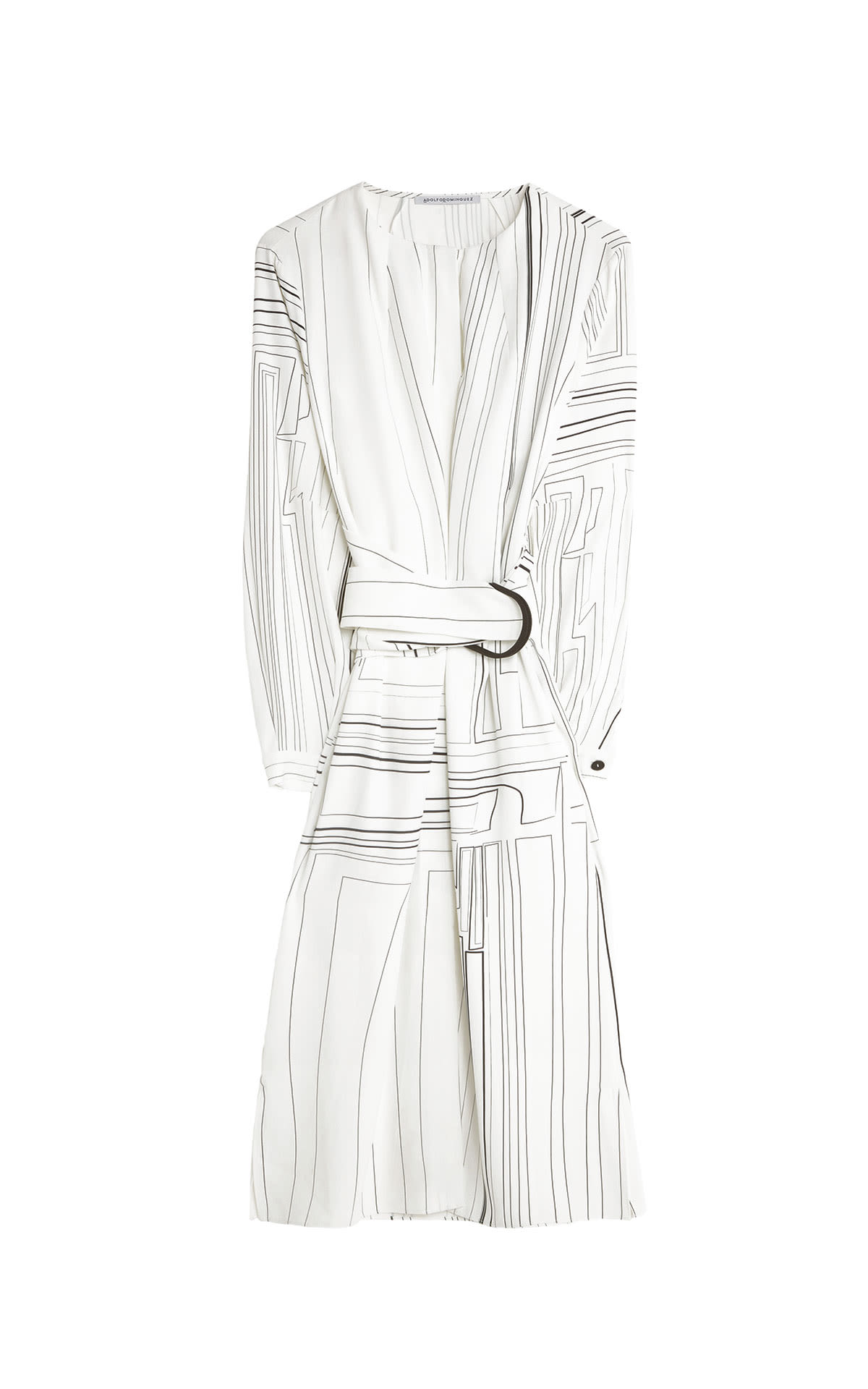 Vestido blanco largo con estampado de rayas asimétricas Adolfo Dominguez