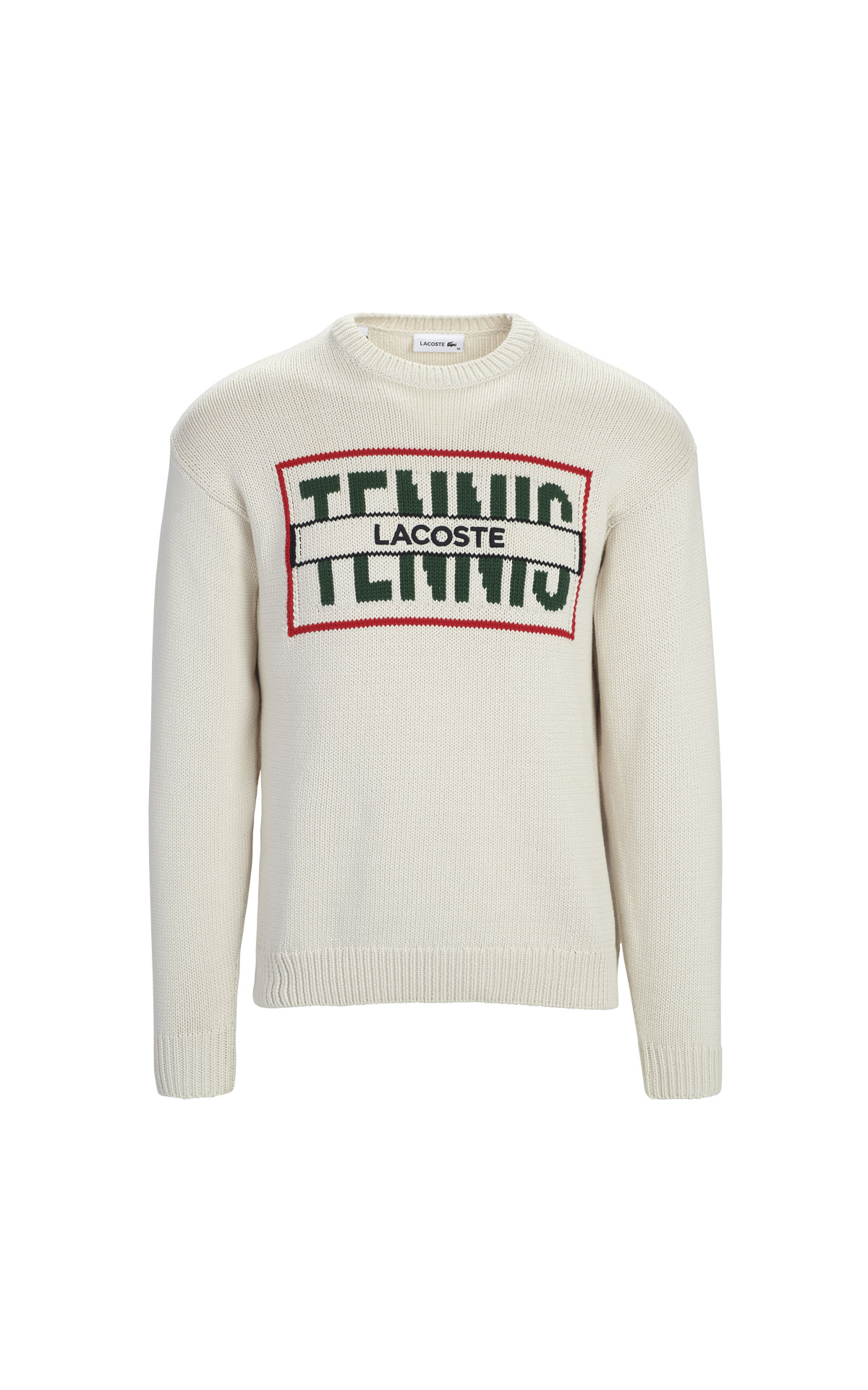 Beige round neck knitted sweater lacoste outlet barcelona la roca village