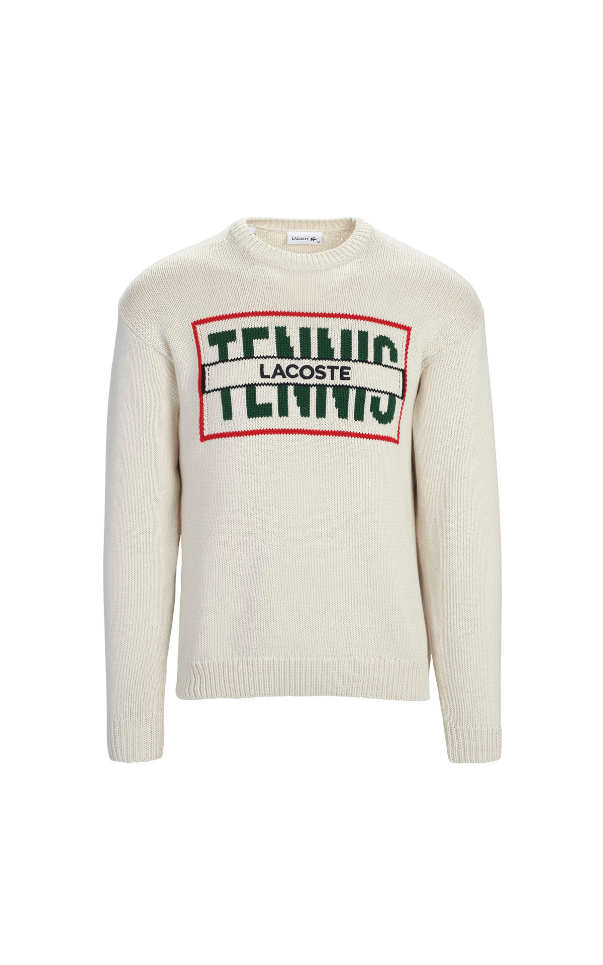 Beige round neck knitted sweater lacoste outlet barcelona la roca village