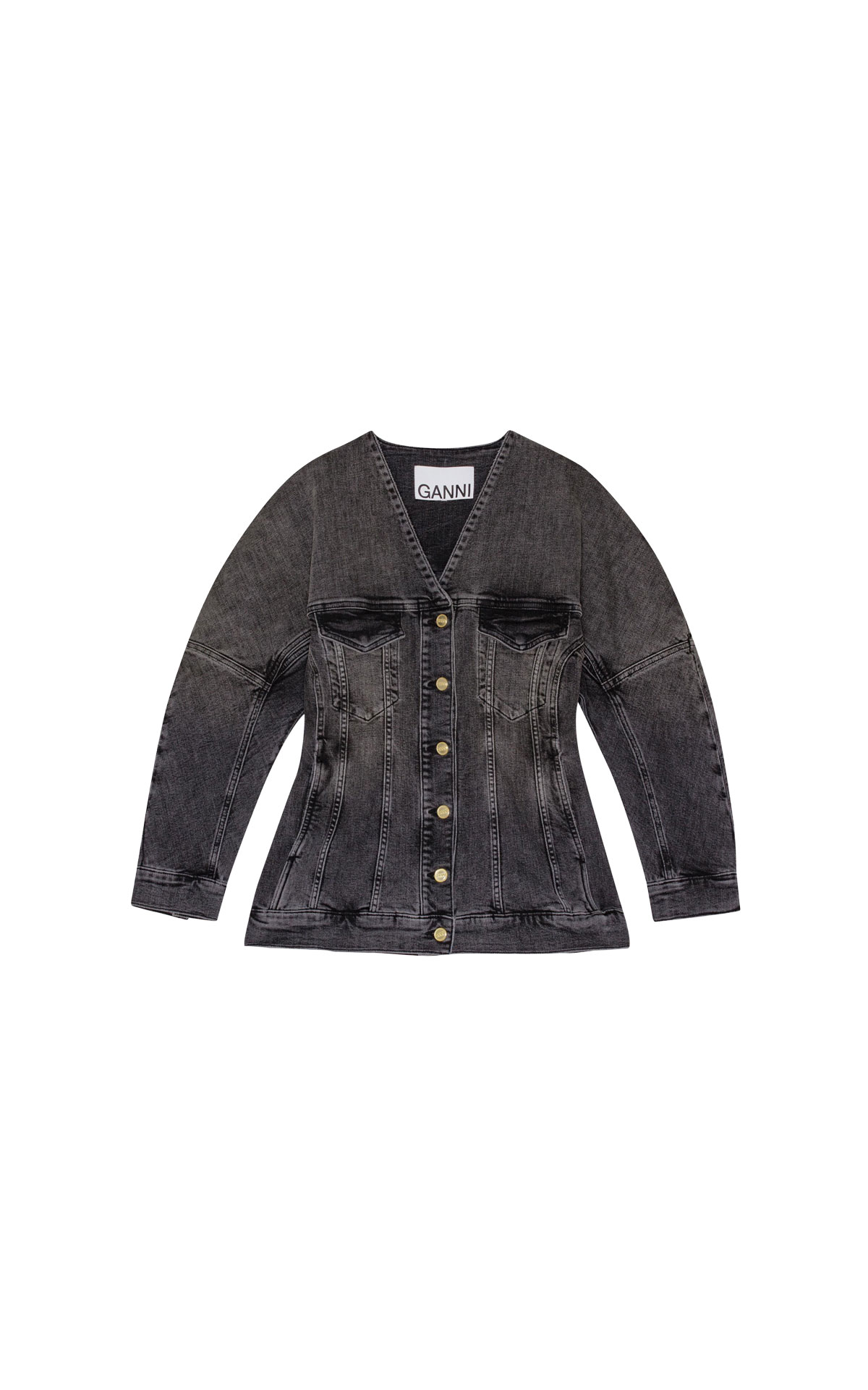 Ganni Washed black denim blazer from Bicester Village