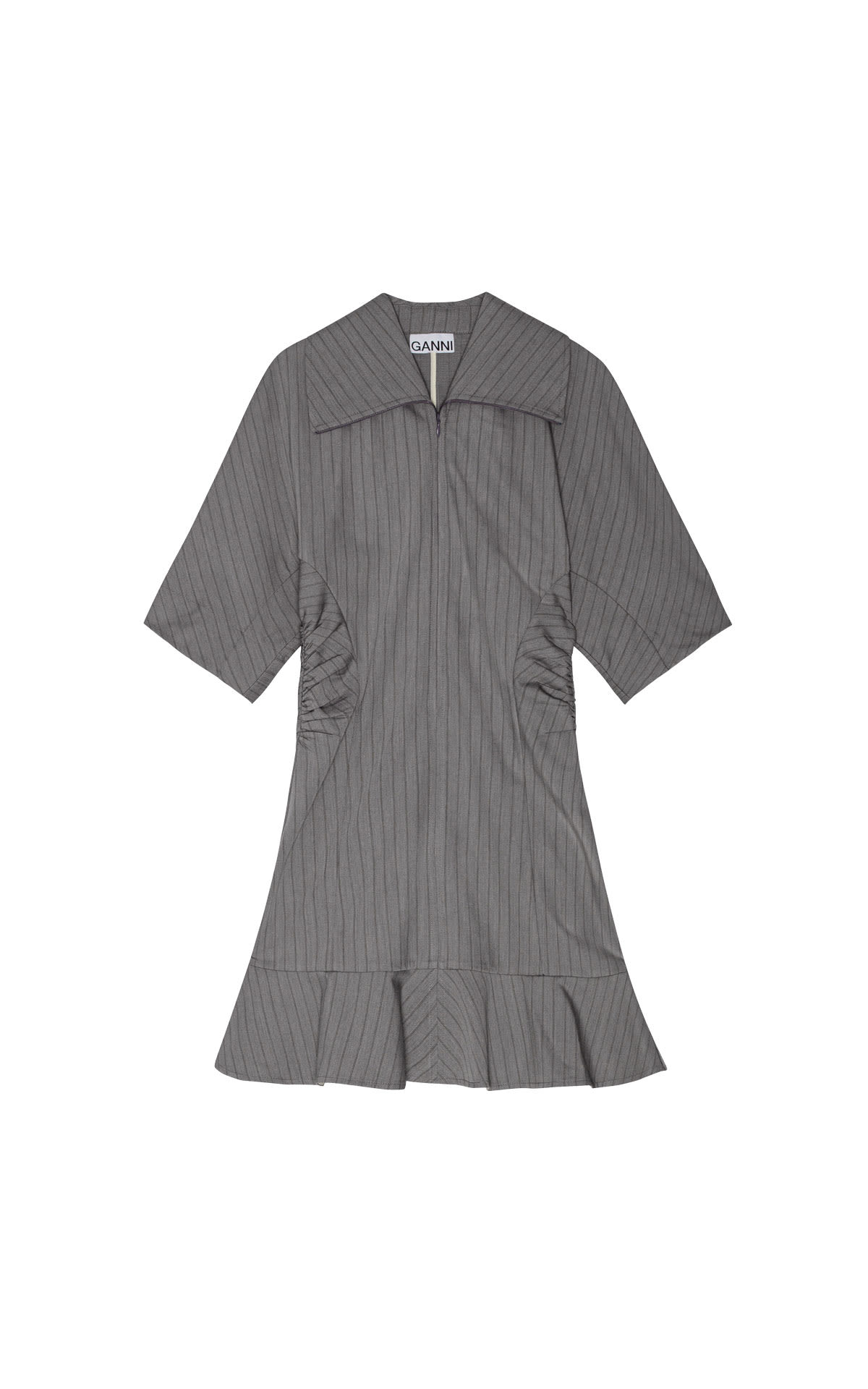 Ganni Grey stripe suiting mini dress from Bicester Village