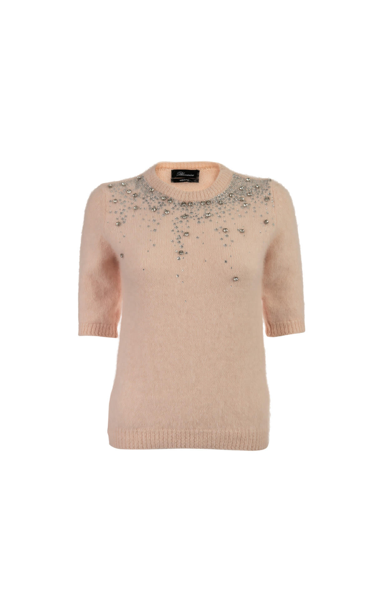 Round neck sweater with short sleeves and rhinestones Blumarine