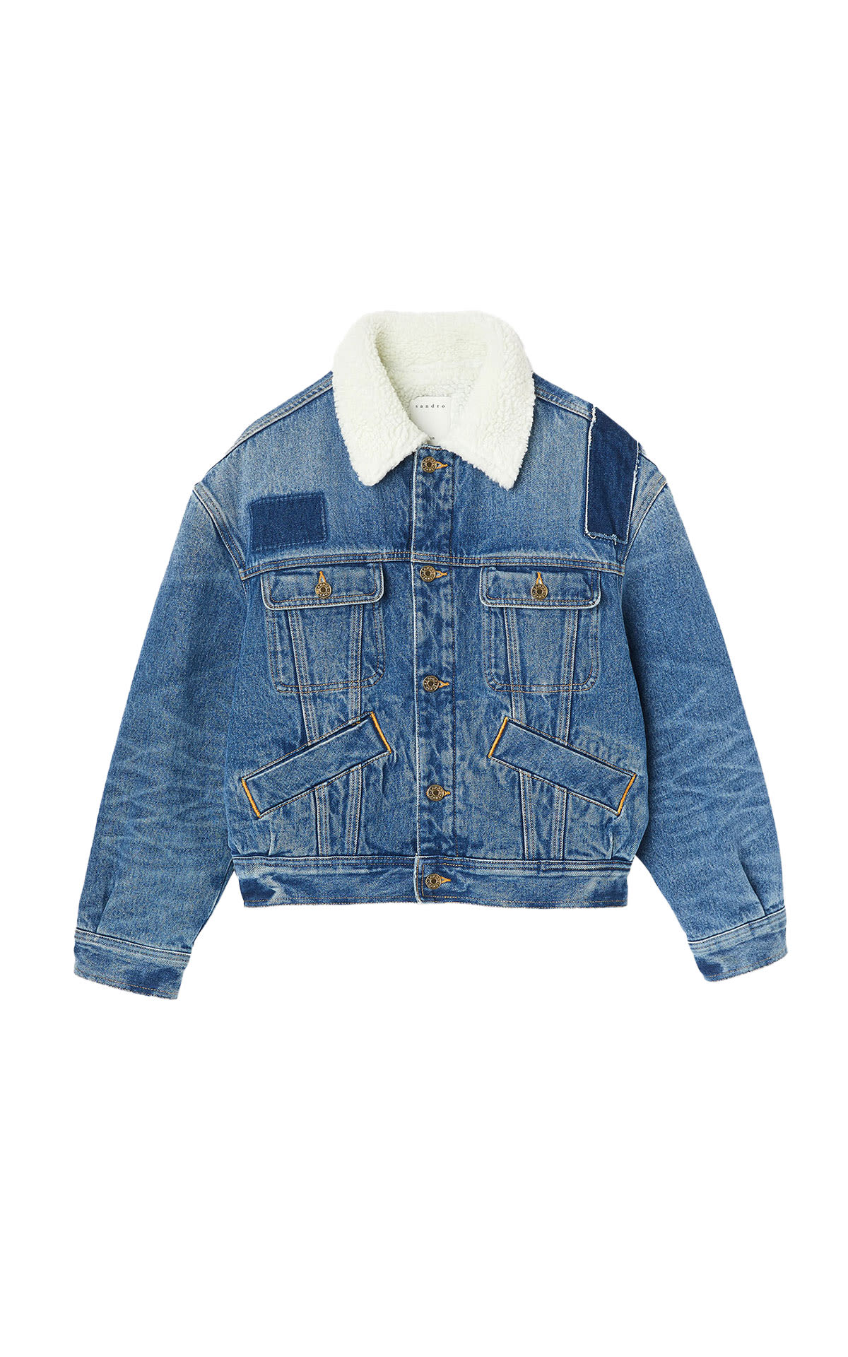 Cropped denim jacket with shearling collar sandro