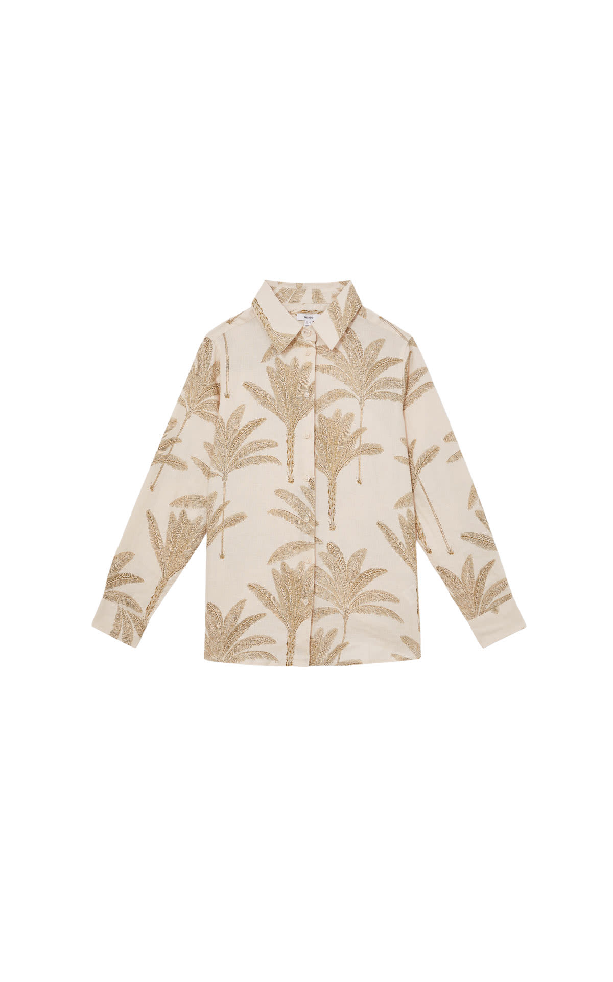 Reiss  Oe Saskia Printed Linen Shirt Neutral/Green from Bicester Village