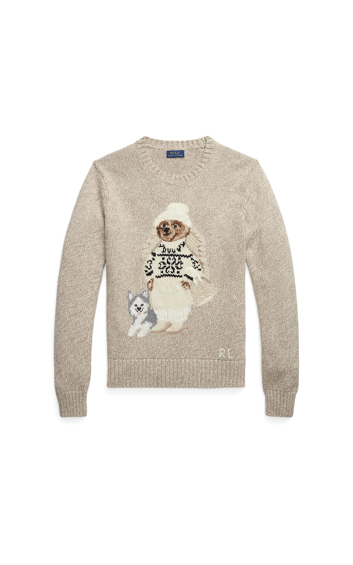 Beige round neck knitted sweater Polo Ralph Lauren Men Oultet Madrid Las Rozas Village