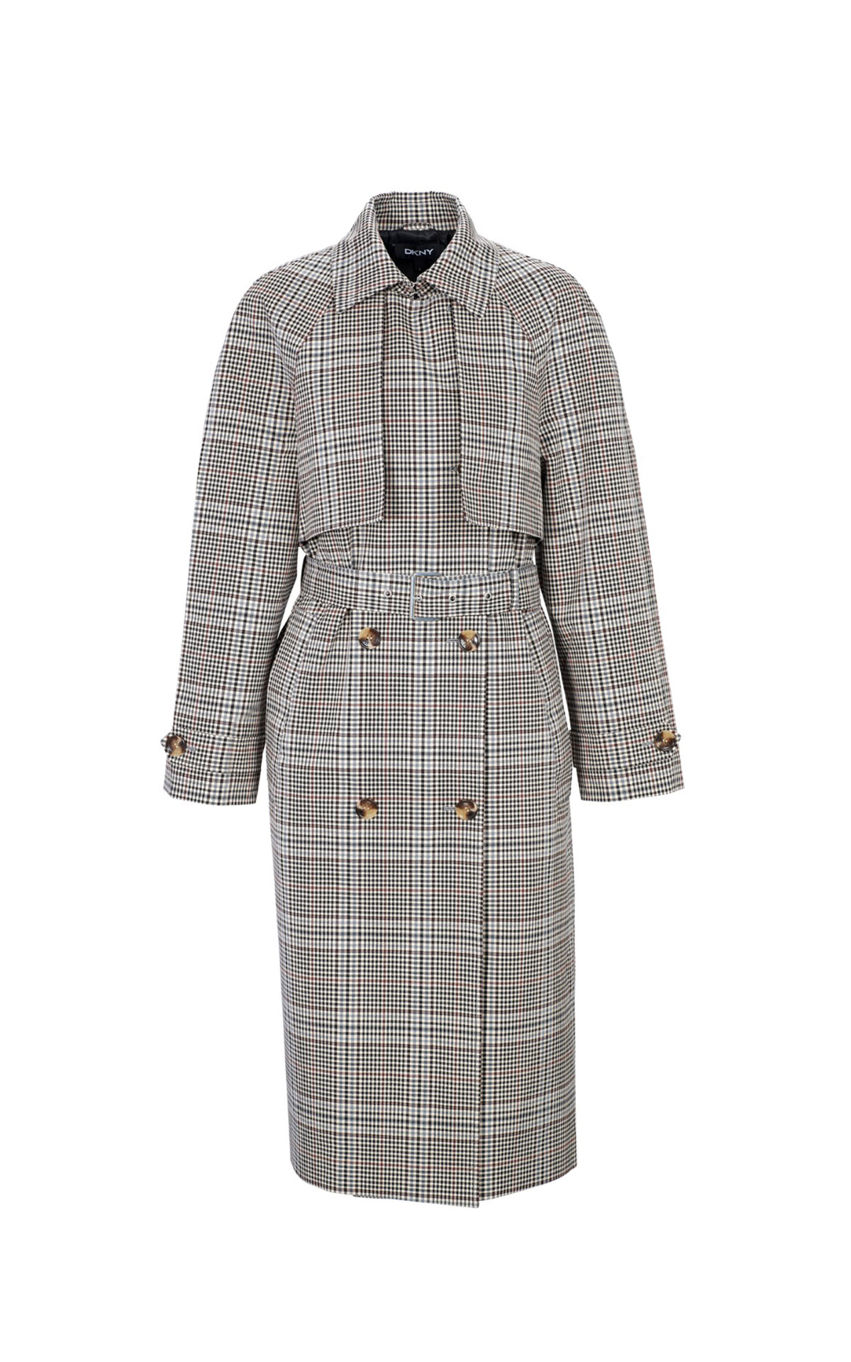 Checkered print trench coat with lapel and belt DKNY
