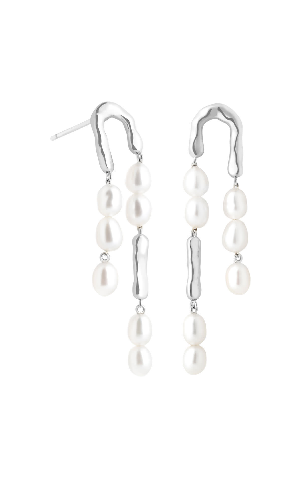 Astrid & Miyu Molten Pearl Drop Studs in Silver from Bicester Village