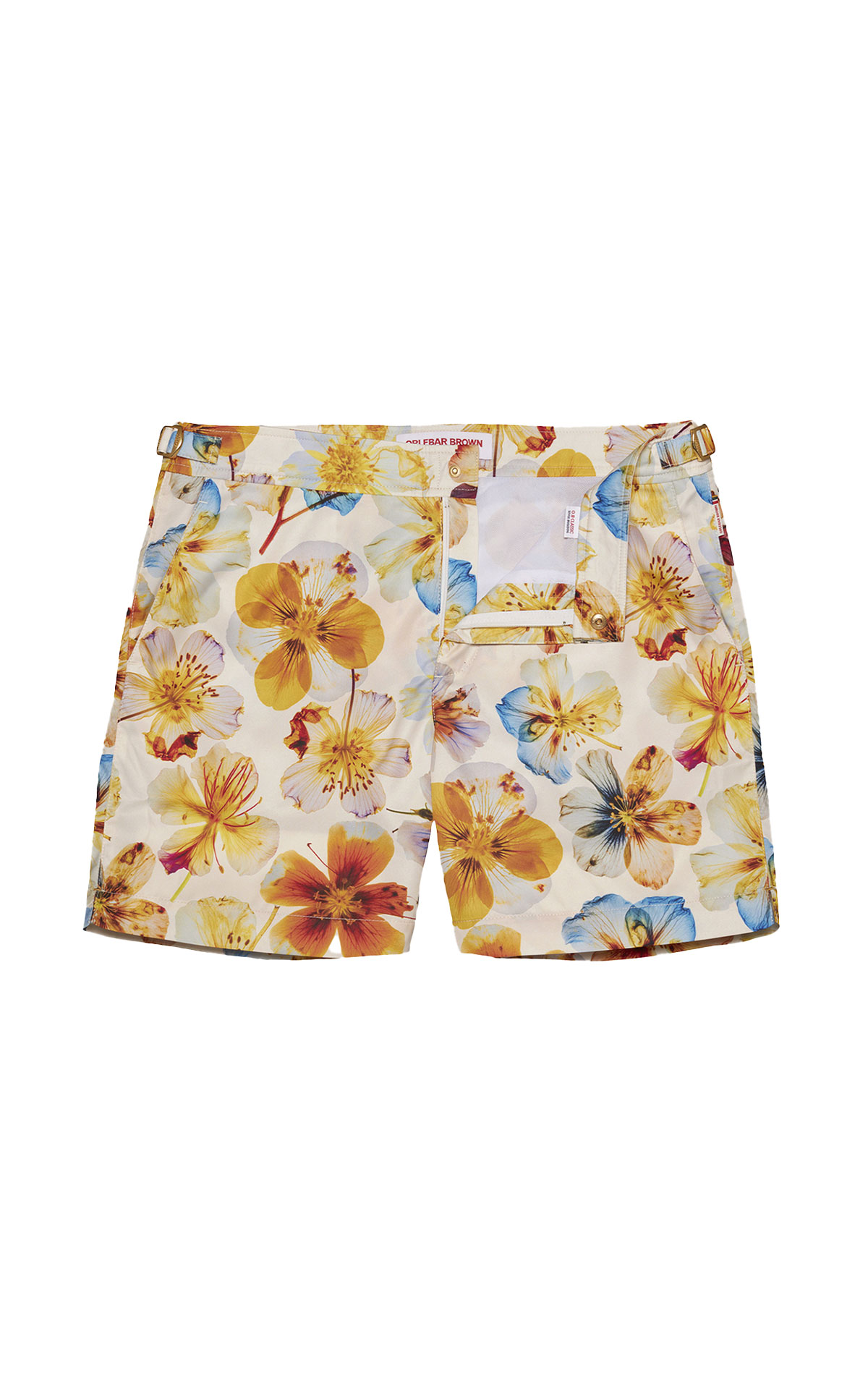 Orlebar Brown Bamboo Print Swim Shorts in White Sand/Summer Red from Bicester Village