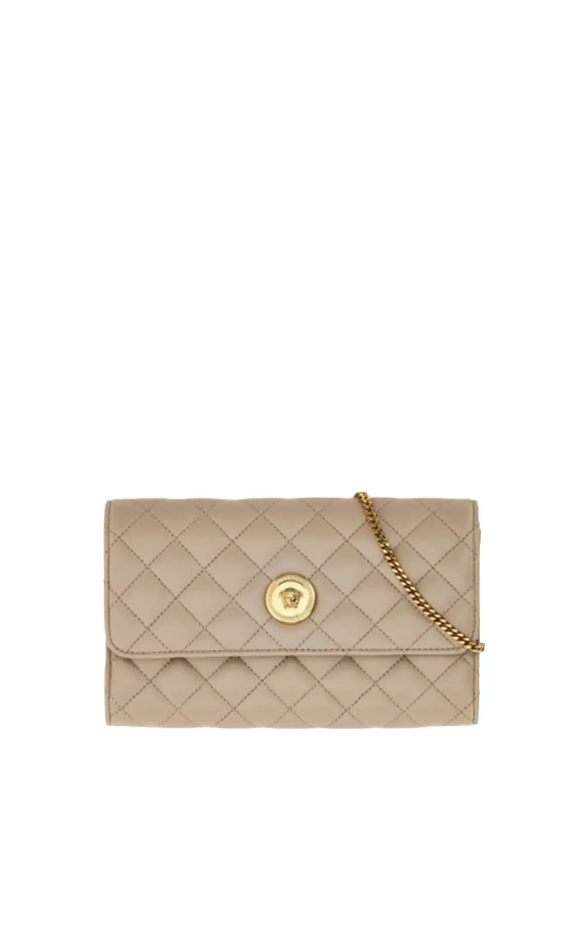 Versace Portefeuille Icon à chaîne en cuir d'agneau matelassé taupe La Vallée Village