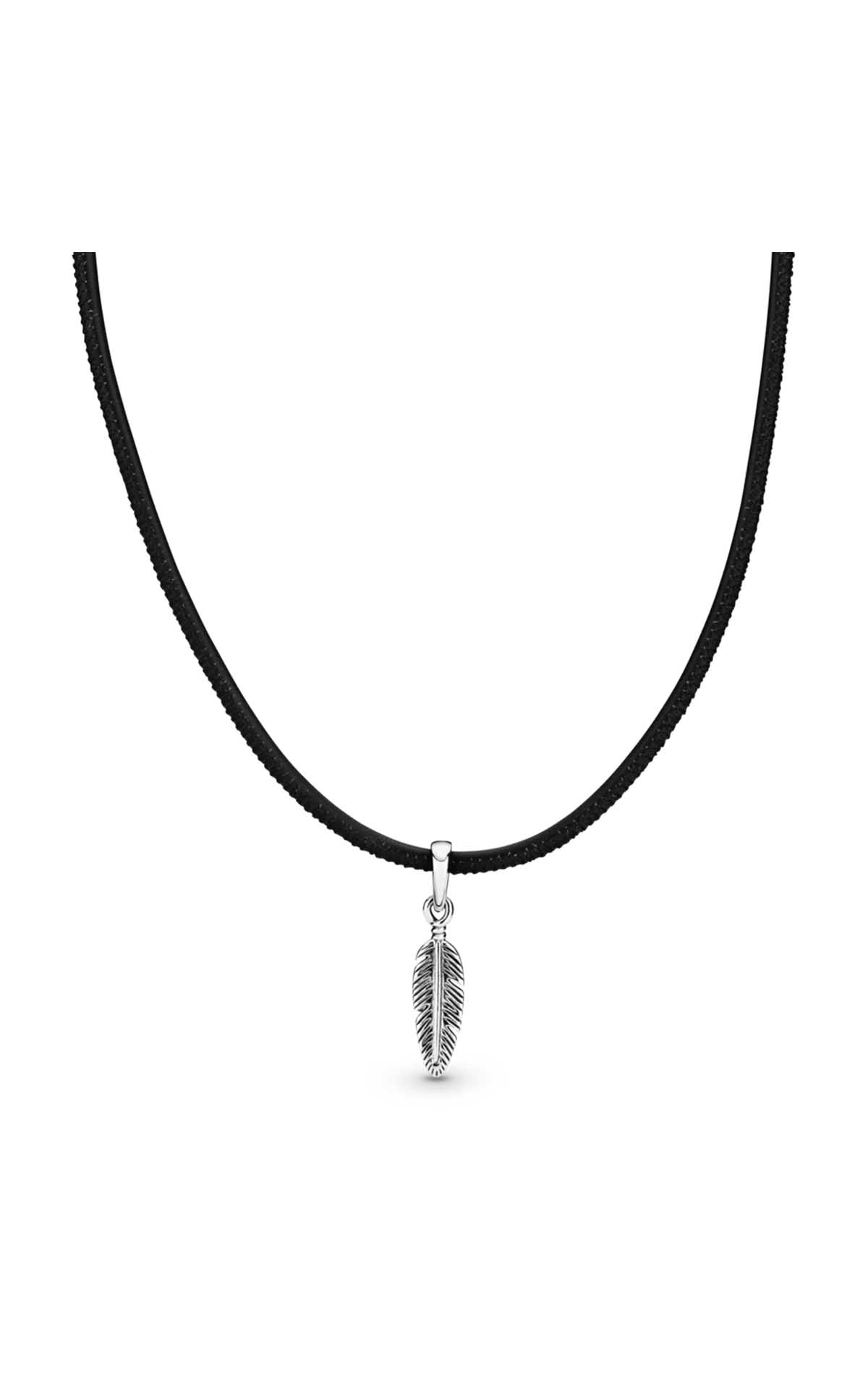 Choker necklace with silver feather pendant Pandora