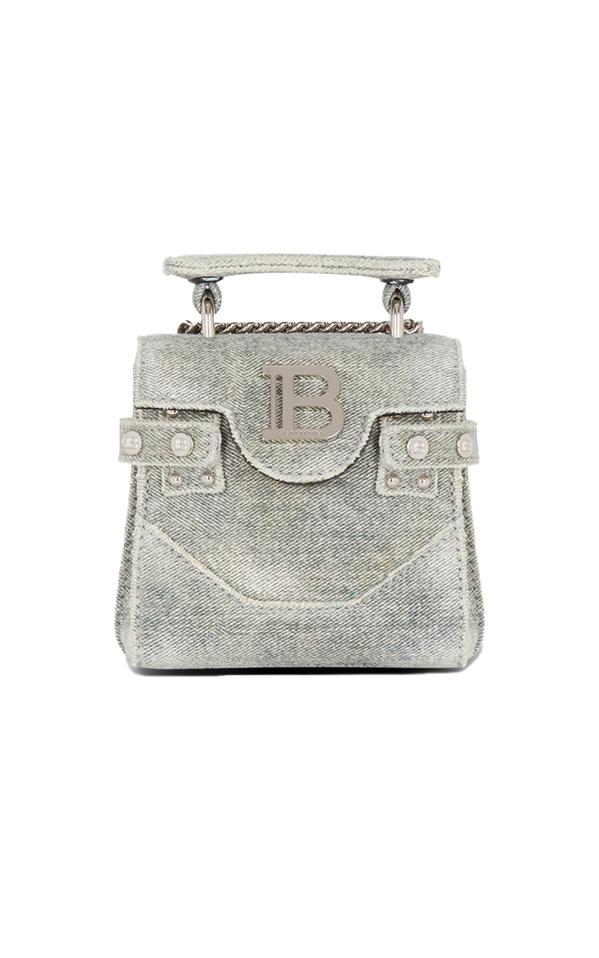 Balmain B-Buzz mini bag 12 in washed denim from Bicester Village
