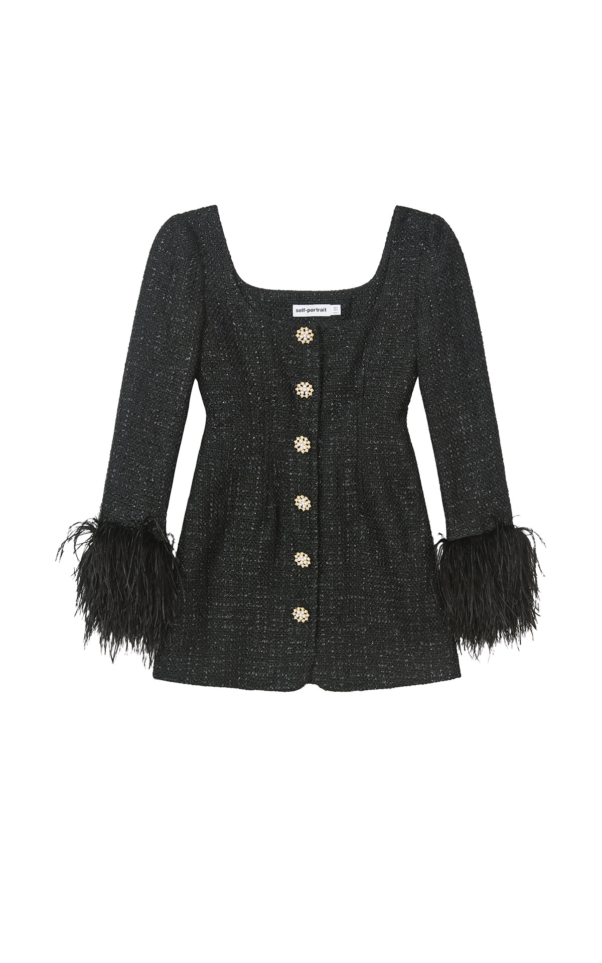 Self Portrait Black boucle feather mini dress from Bicester Village
