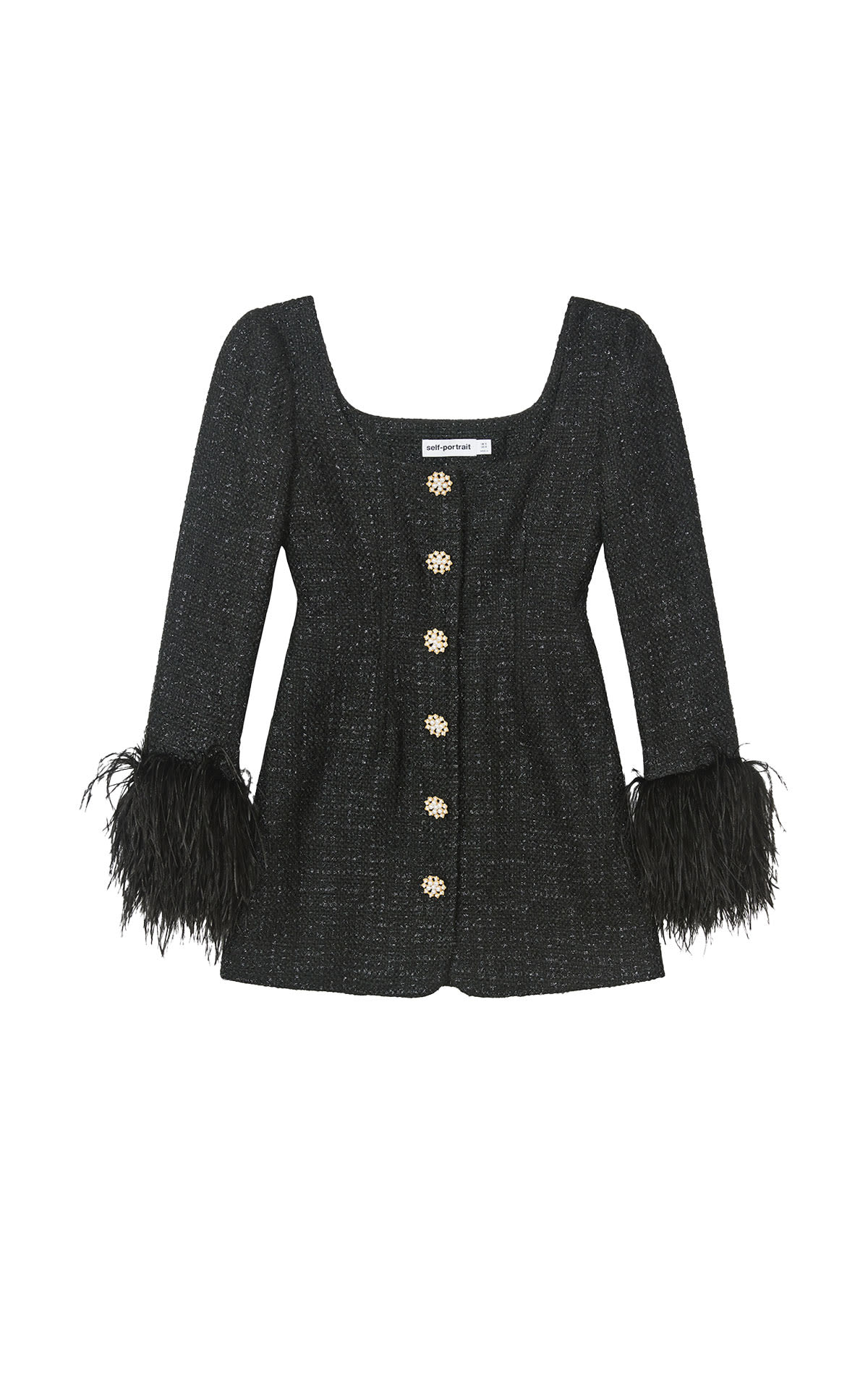 Self Portrait Black boucle feather mini dress from Bicester Village