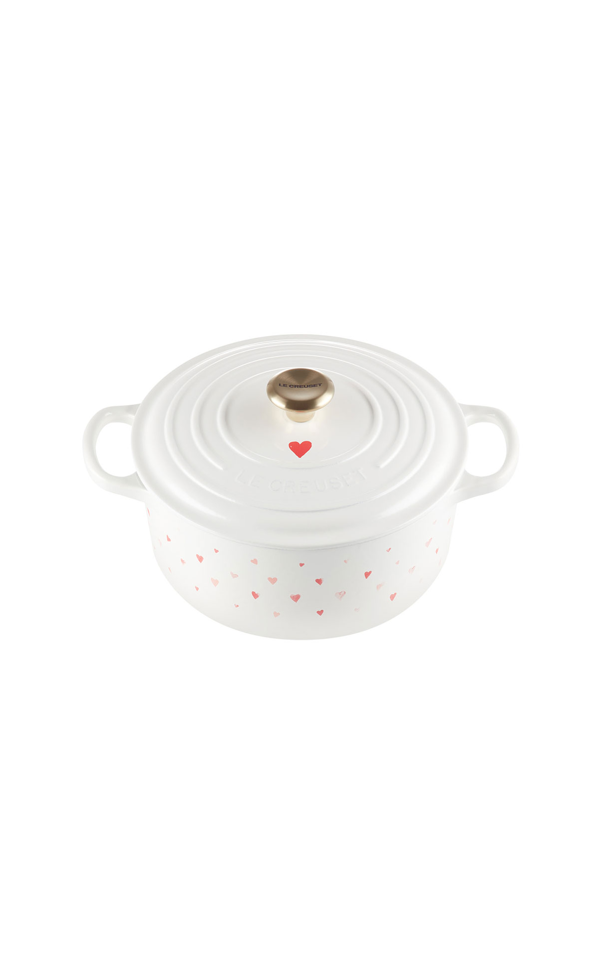Le Creuset Cast iron hearts decal round casserole 22cm White from Bicester Village