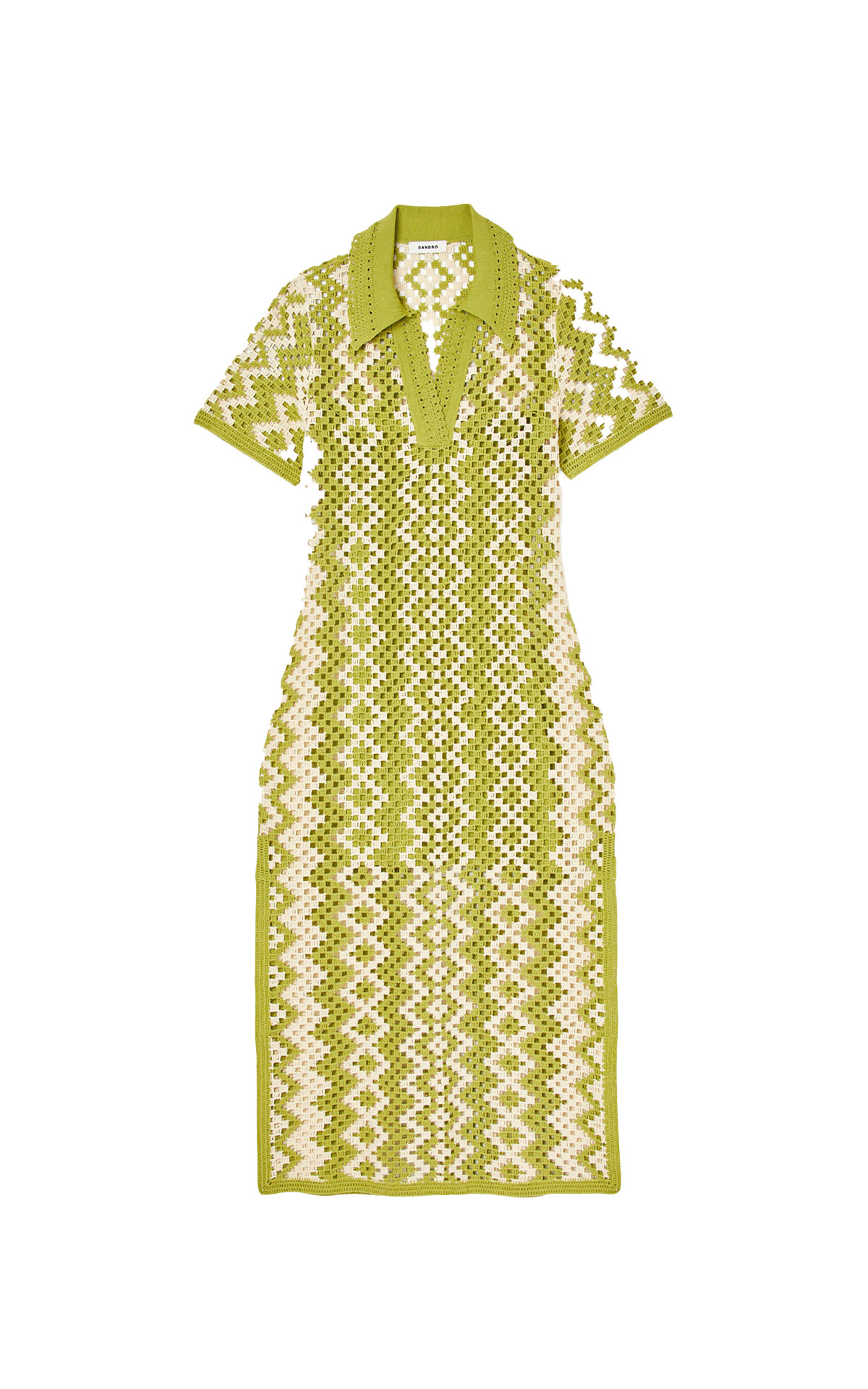 Green crochet dress with border print sandro outlet barcelona la roca village