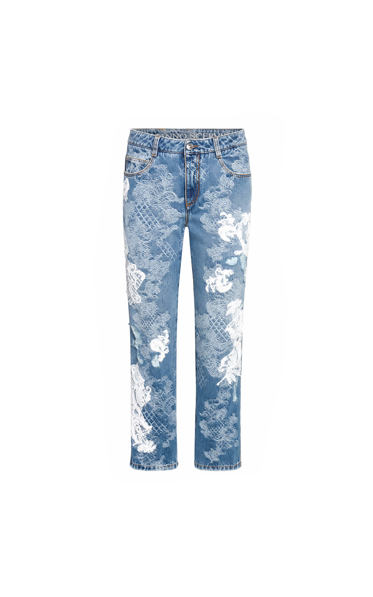 Ermanno Scervino Denim jeans with white embroidery