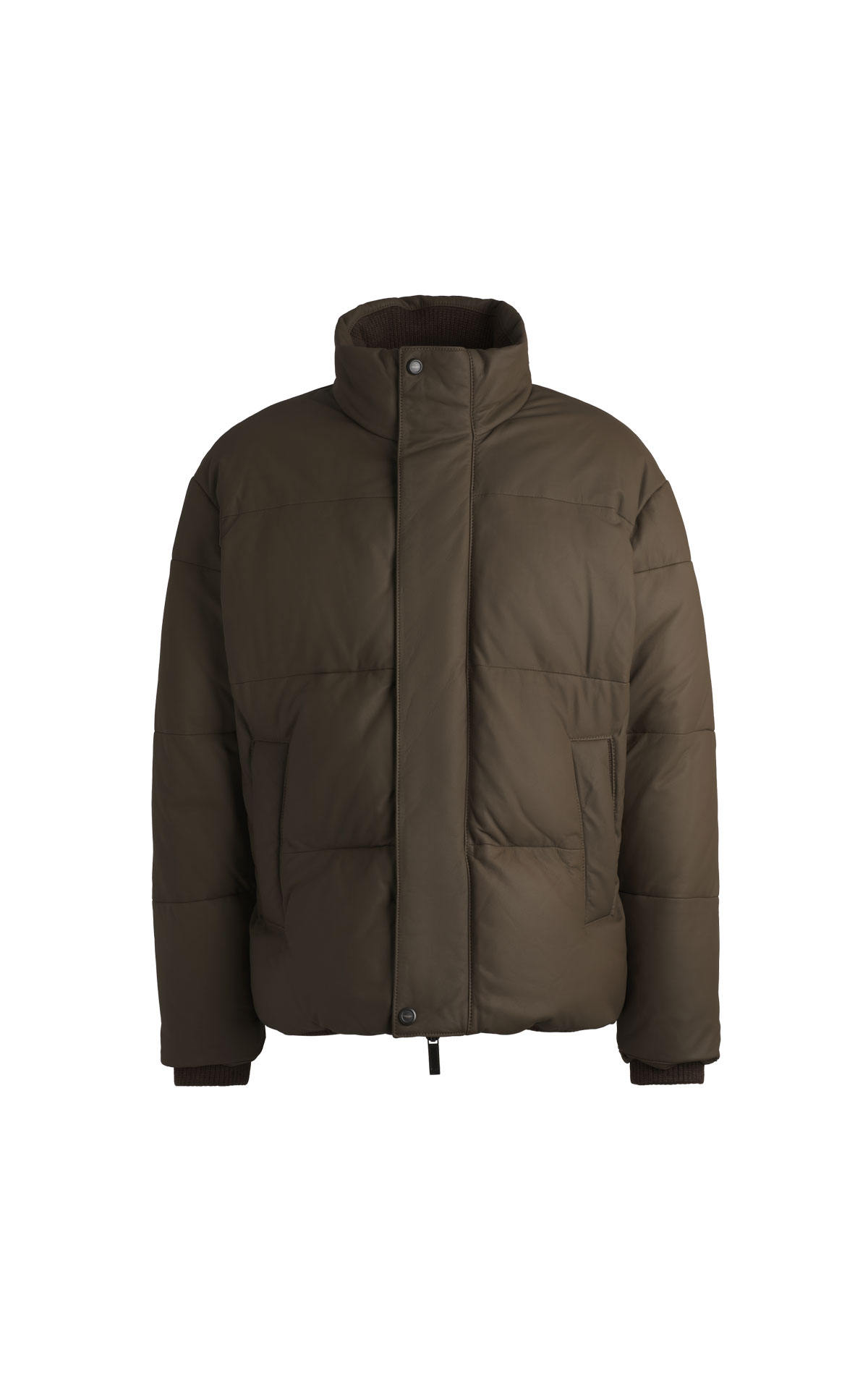 BOSS BOSS x ASTON MARTIN leather puffer jacket with wool ribbing from Bicester Village