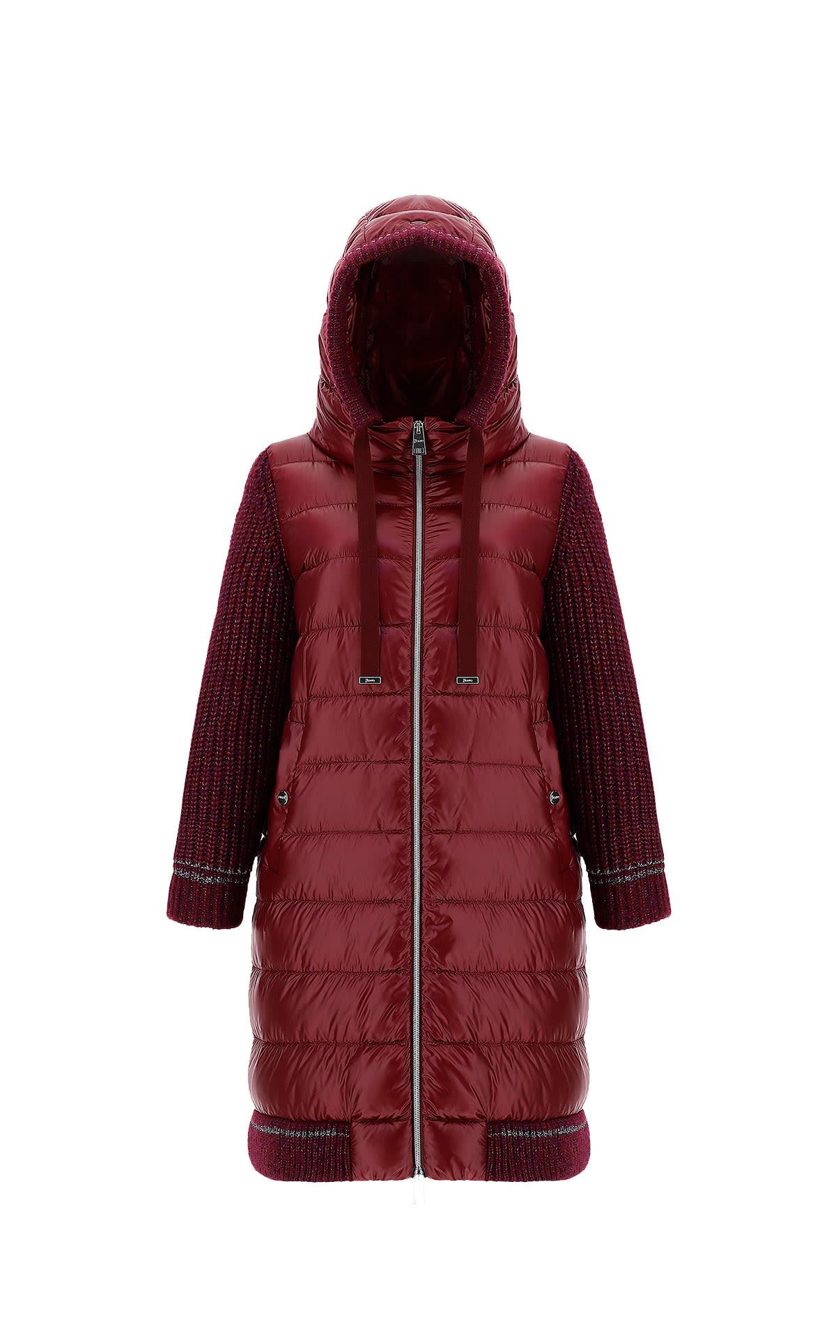 Long red anorak with knitted sleeves Herno