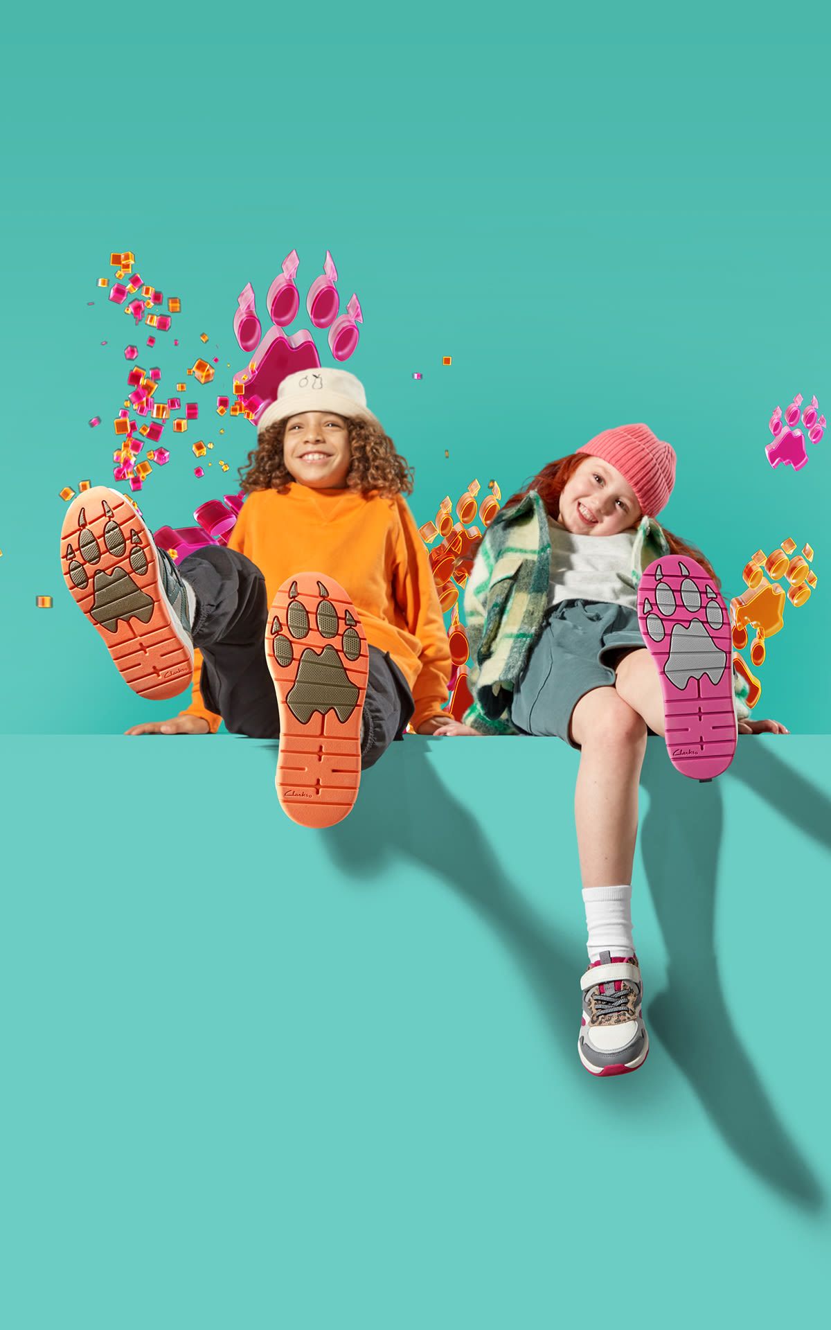 Girl on the floor with a clarks sneakers