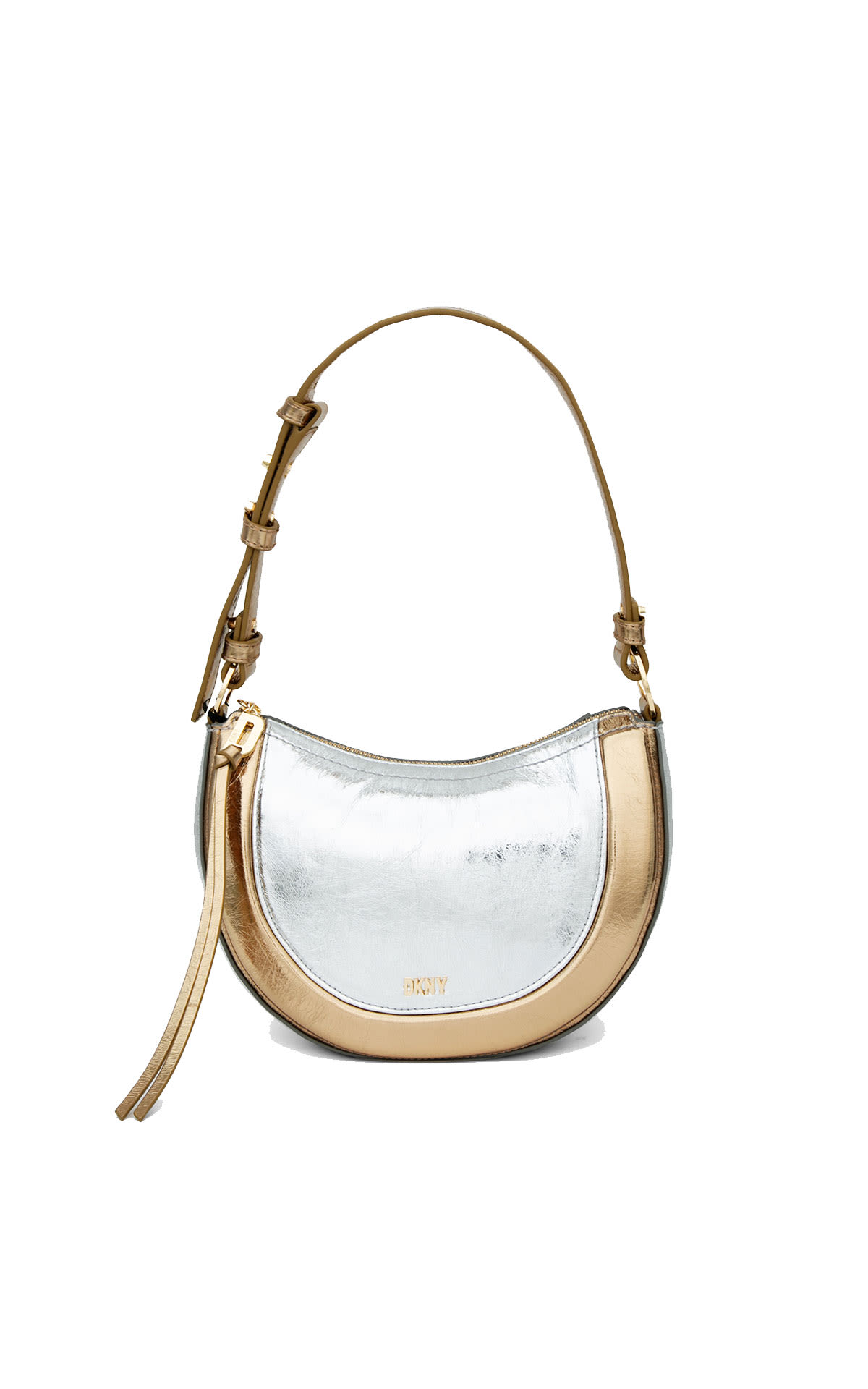 Bolso de hombro dorado y plateado DKNY