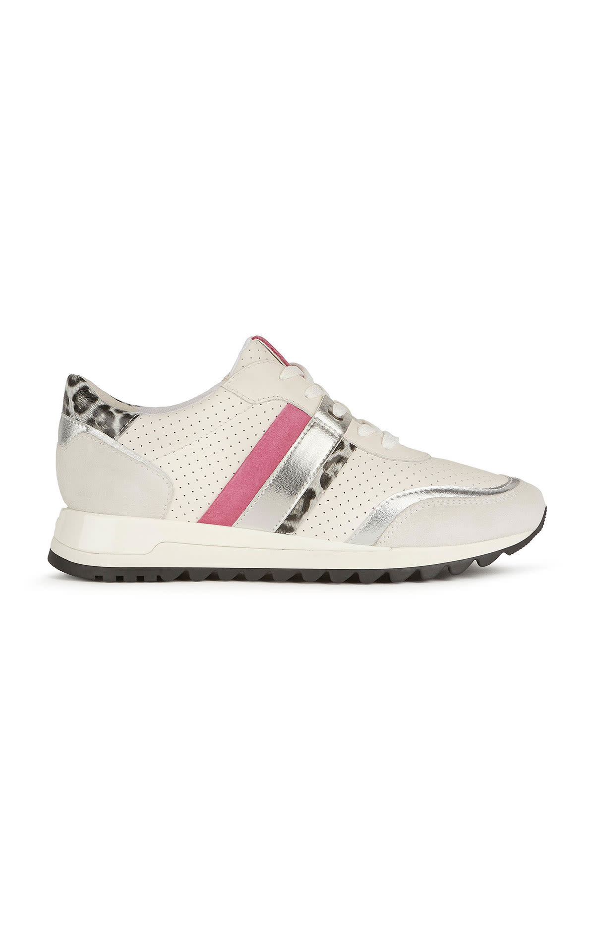 White sneaker with pink, silver and animal print detail Geox