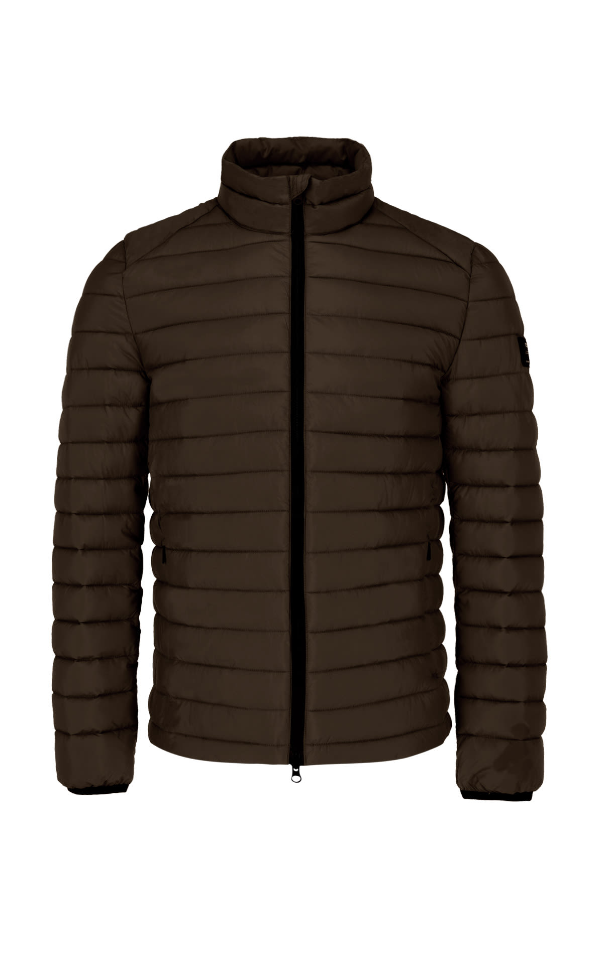 Brown down jacket with high collar ecoalf