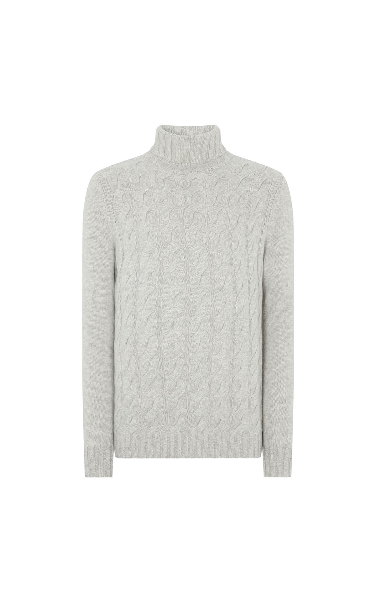 N. Peal Roll neck cable cashmere jumper fumo grey  from Bicester Village