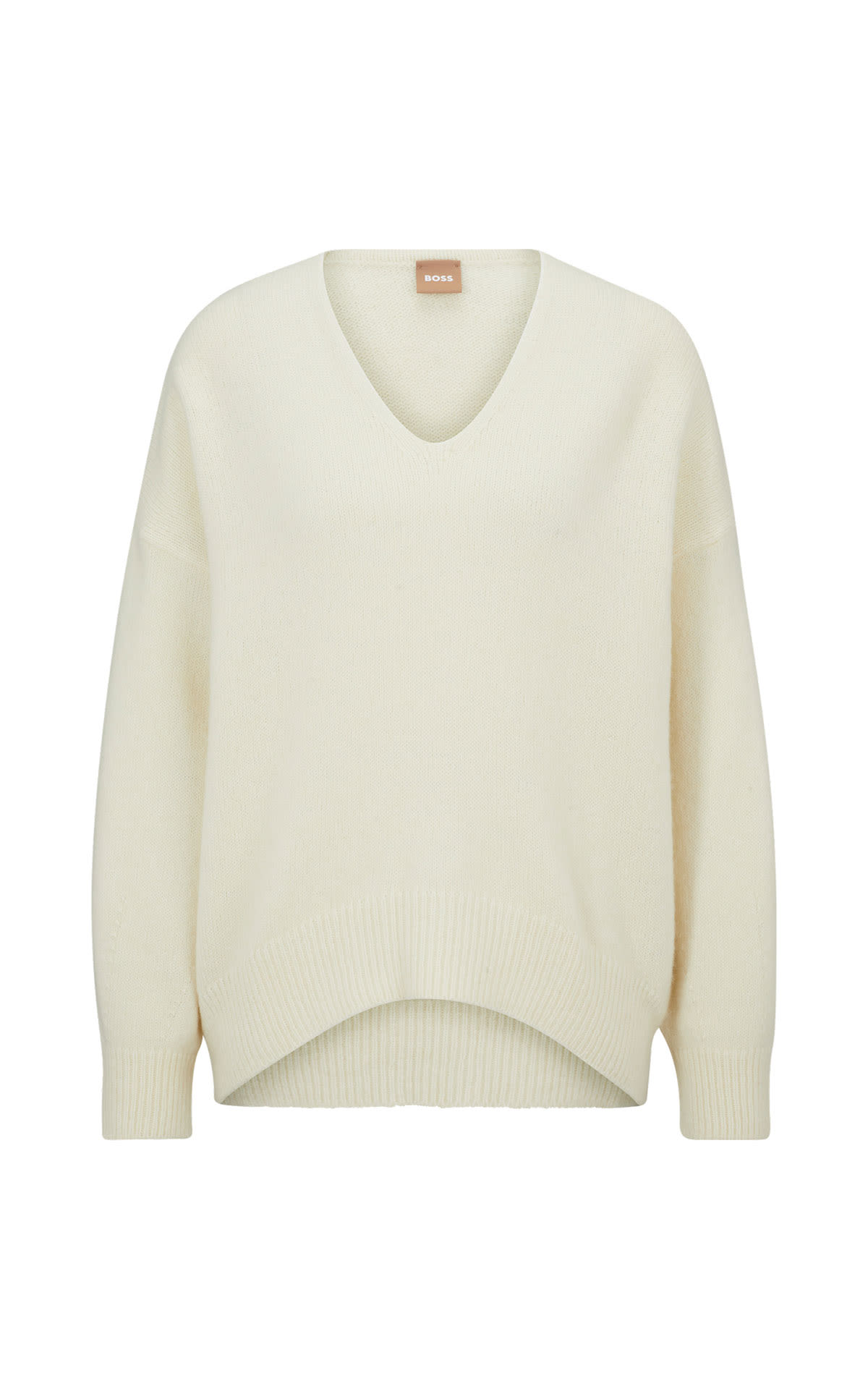 Beige V-neck knitted sweater BOSS outlet madrid las rozas village