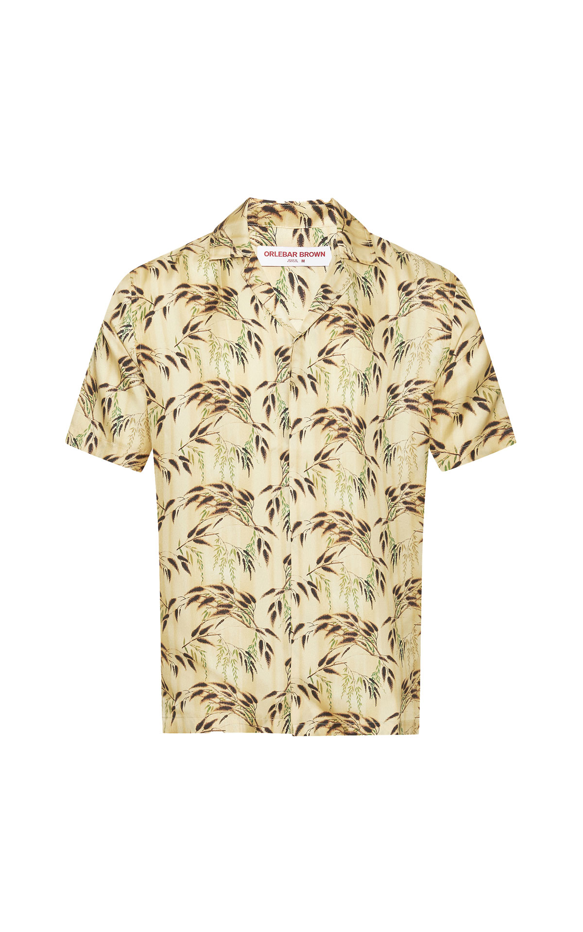 Orlebar Brown Capri Collar Catkin Print Silk Shirt in Latte from Bicester Village