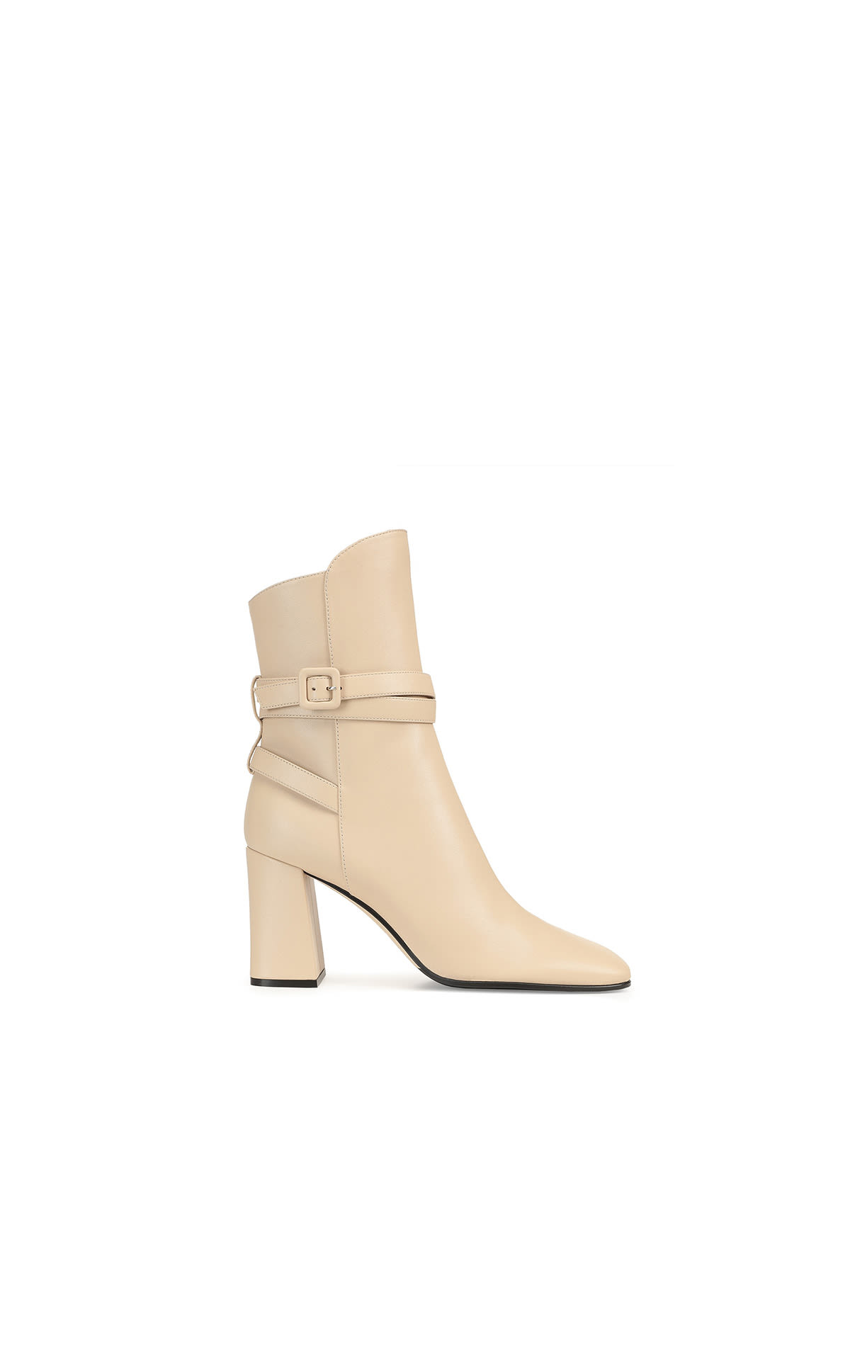 Ankle boots in cream leather with buckle