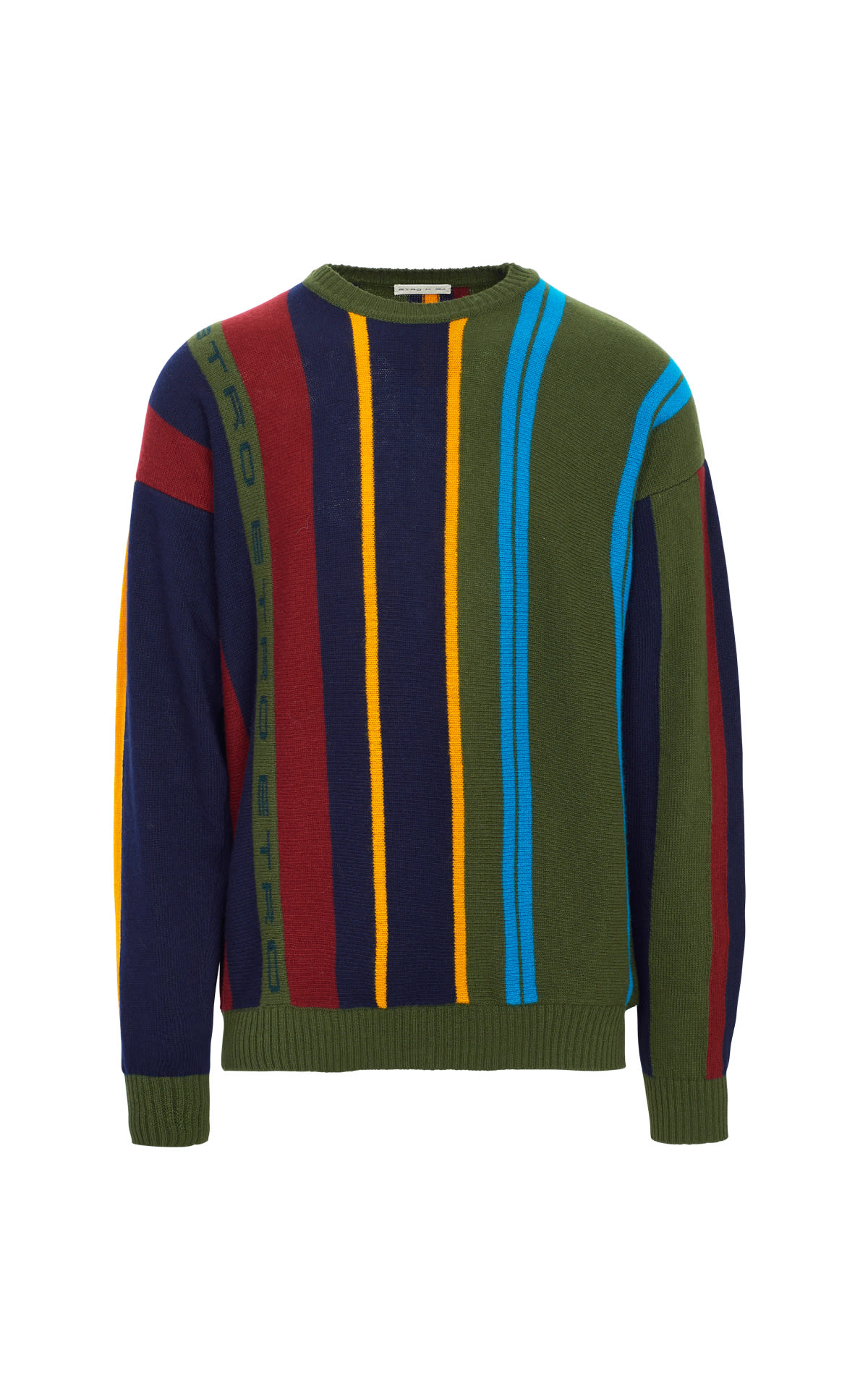 Green round neck sweater with colored stripes Etro