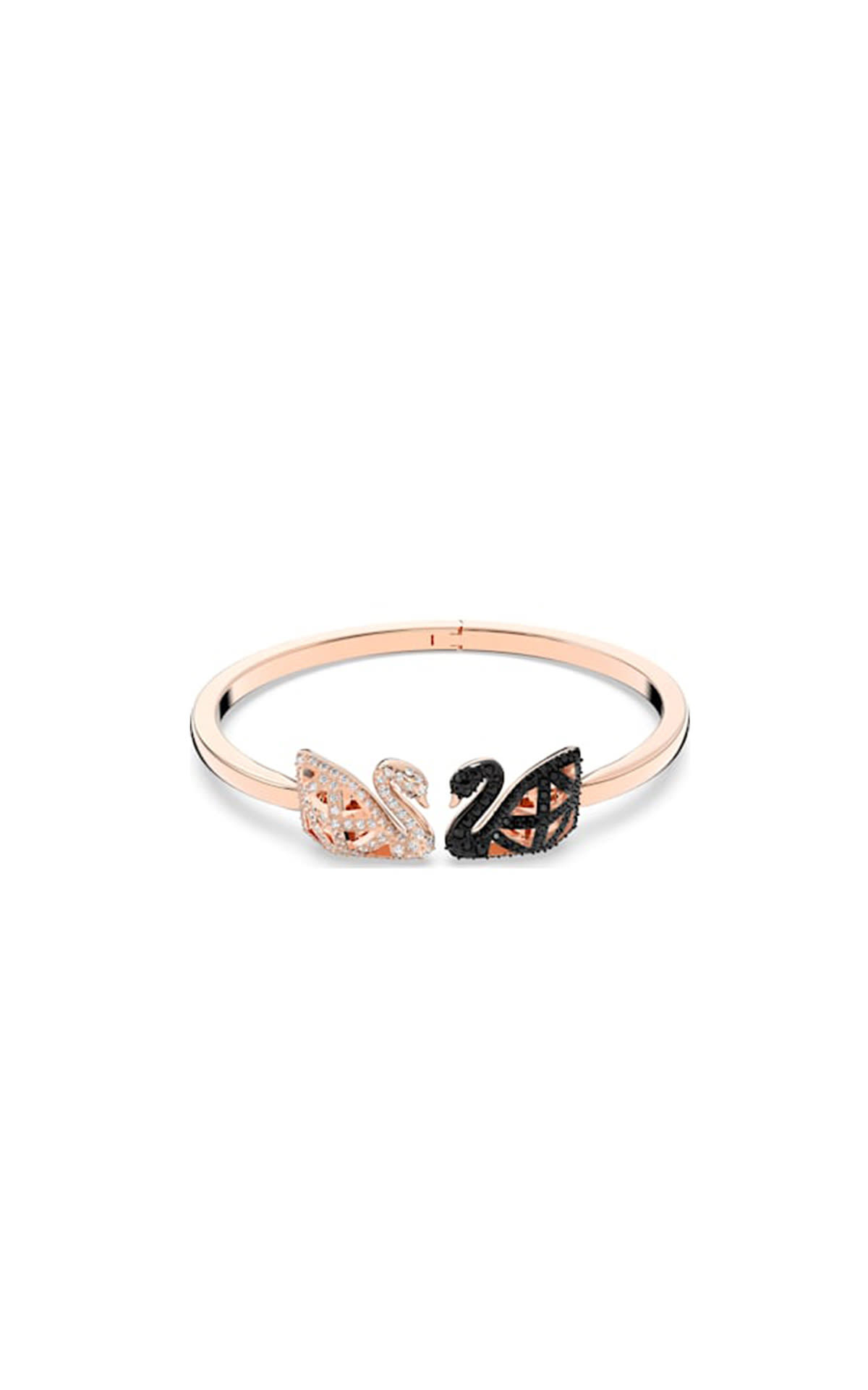 Bracciale rigido a forma di cigno con cristallo trasparente e nero Swarovski