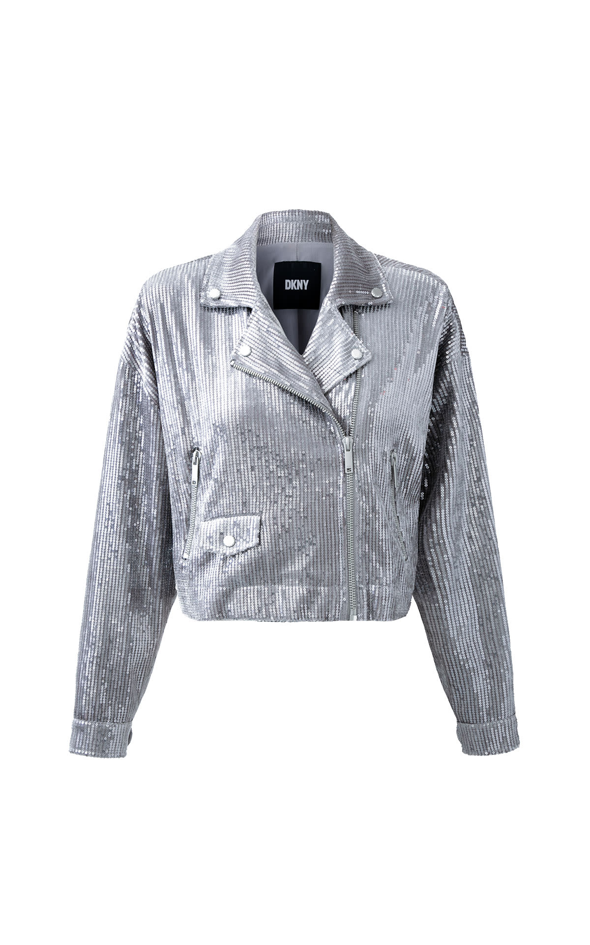 Chaqueta plateada biker DKNY outlet barcelona la roca village