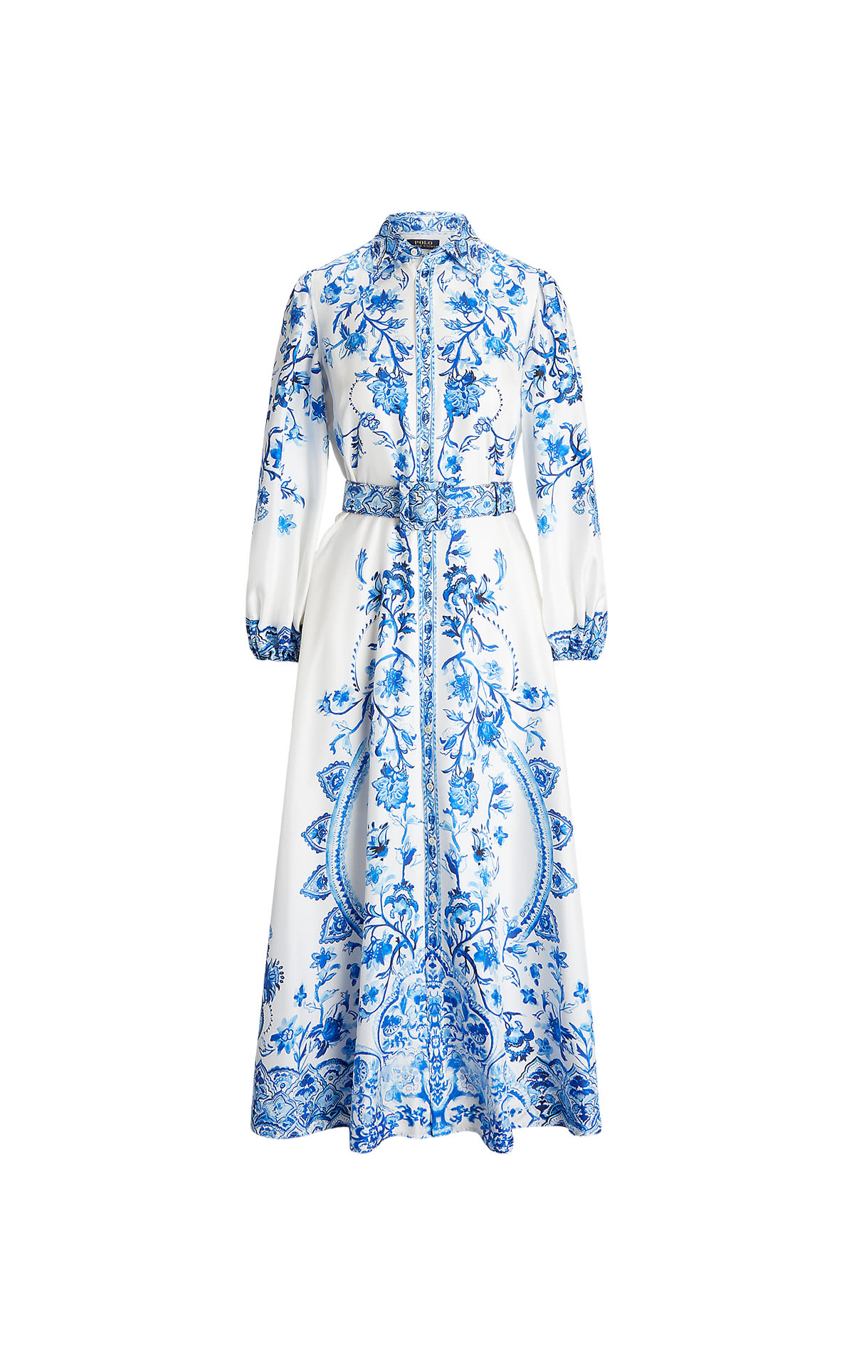Long white and blue printed dress Polo ralph lauren women outlet barcelona la roca village