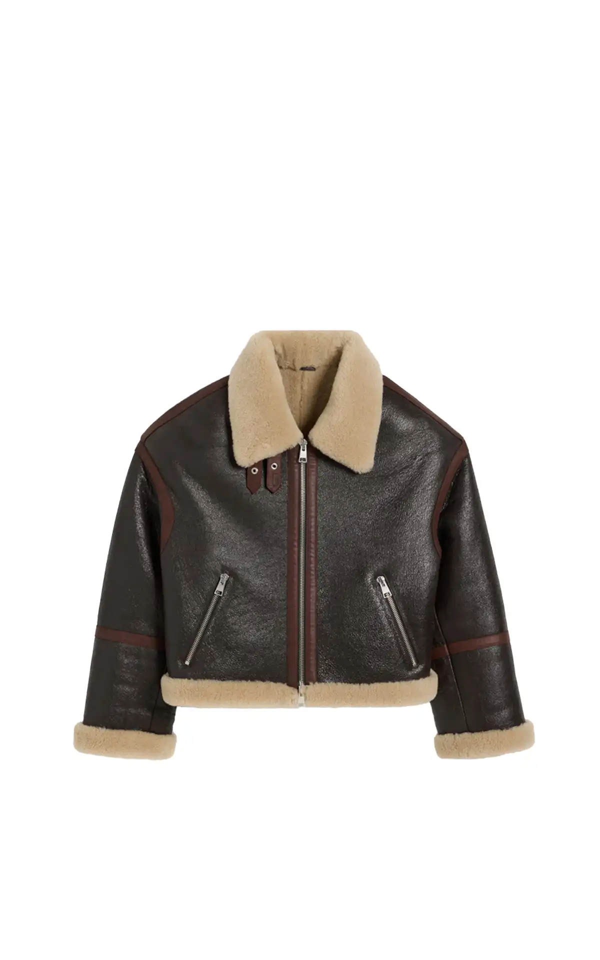 Ami Paris Veste zippée en peau lainée marron La Vallée Village