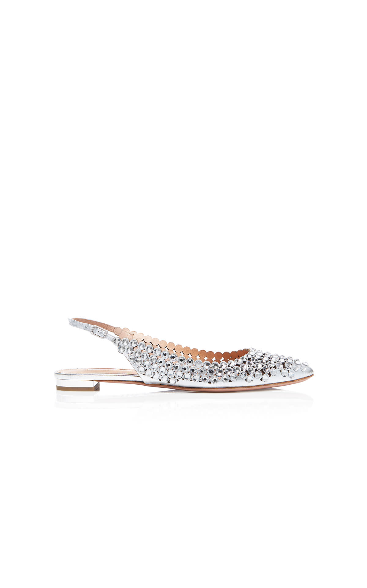 Aquazzura Tequila sling flat silver from Bicester Village