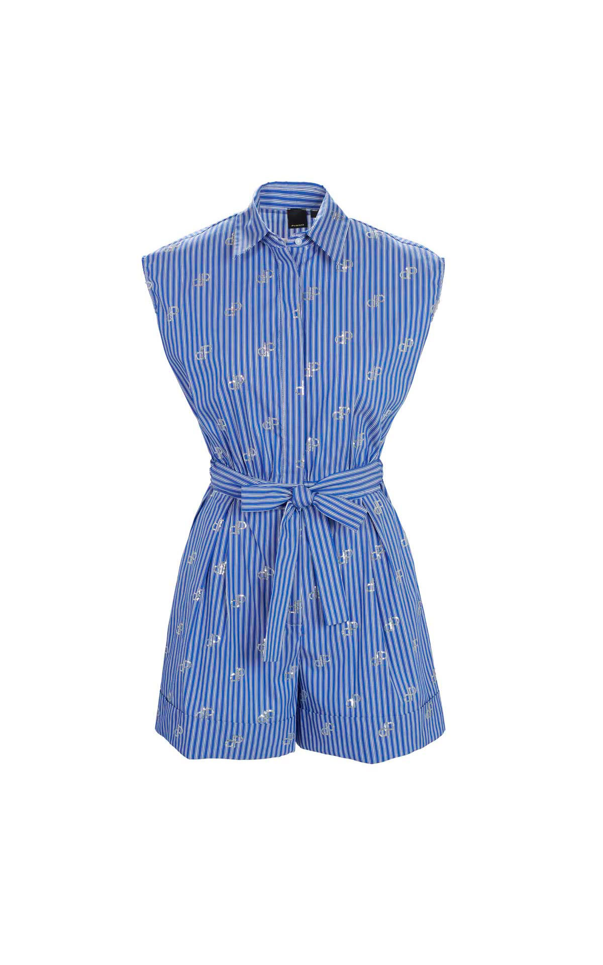 Short blue dress with white stripes PINKO