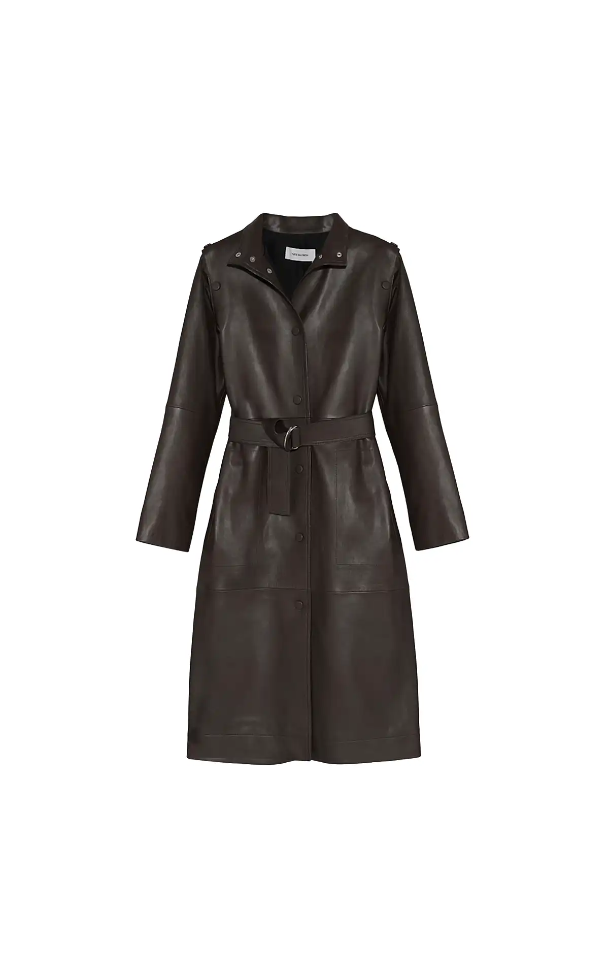 Yves Salomon women brown woods Long belted leather trench coat with detachable sleeves La Vallée Village