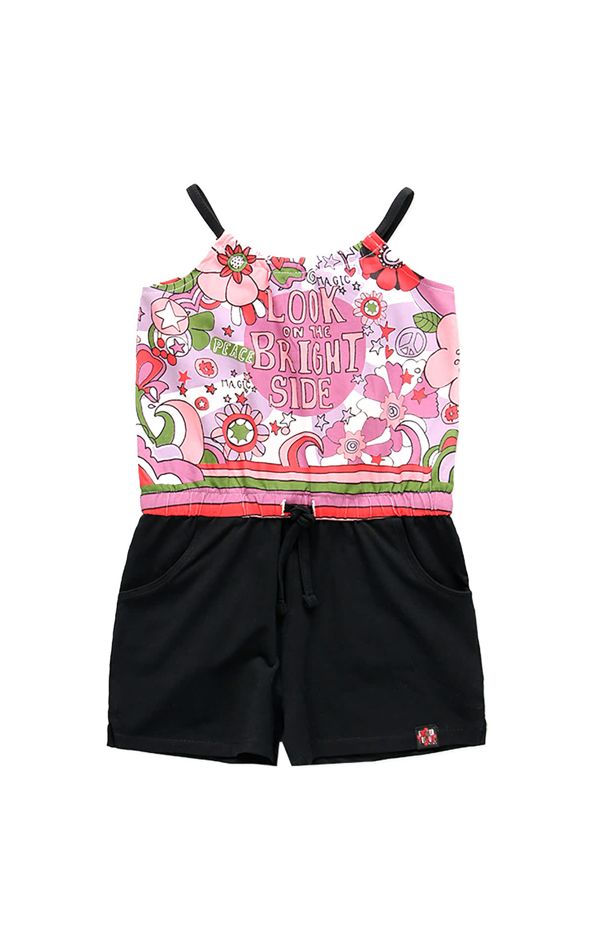 Black and pink printed dungarees with straps boboli