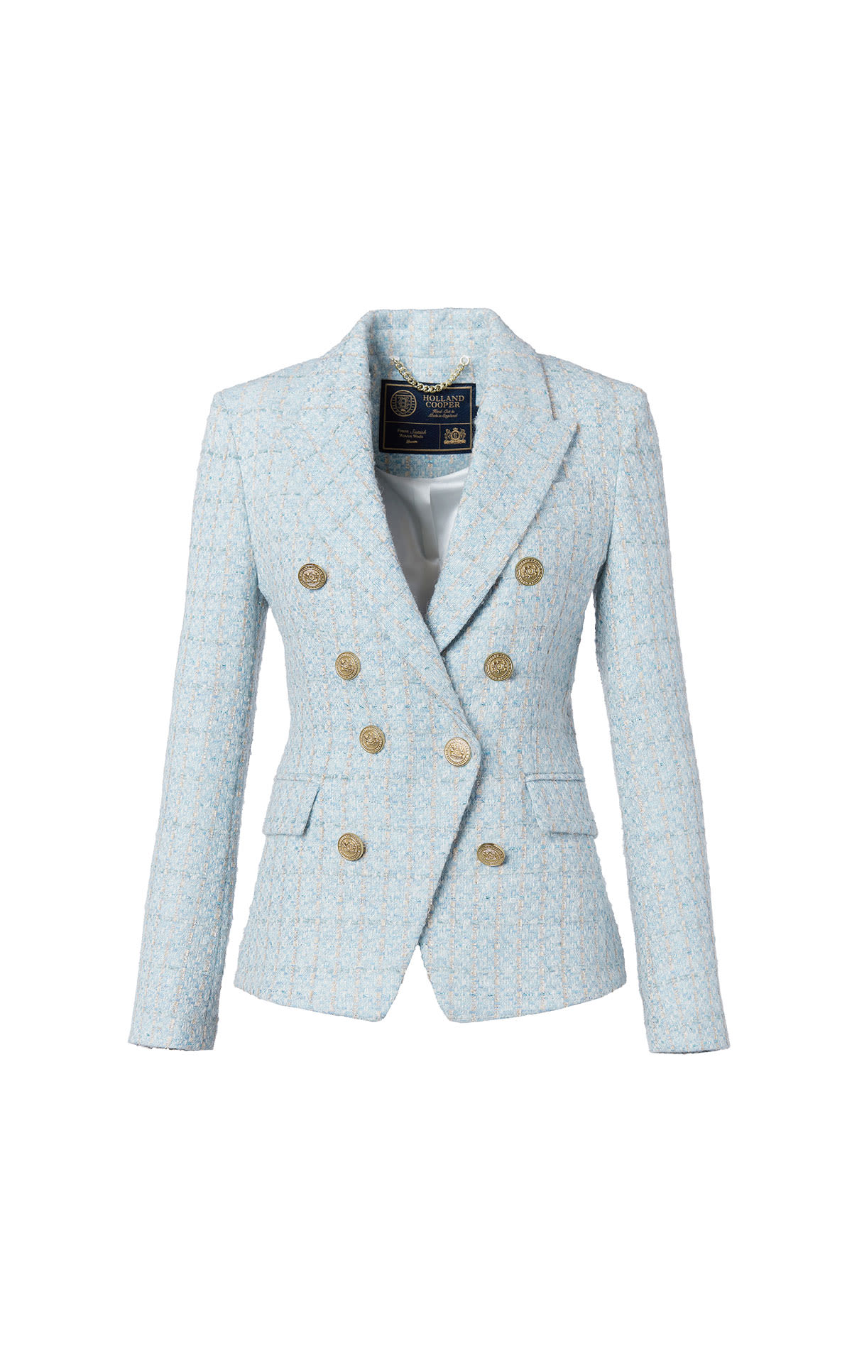 Holland Cooper Knightsbridge blazer (sky blue boucle) from Bicester Village