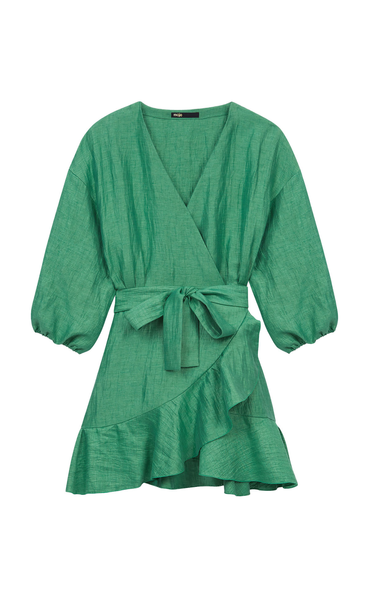 Vestido verde con lazo en la cintura Maje