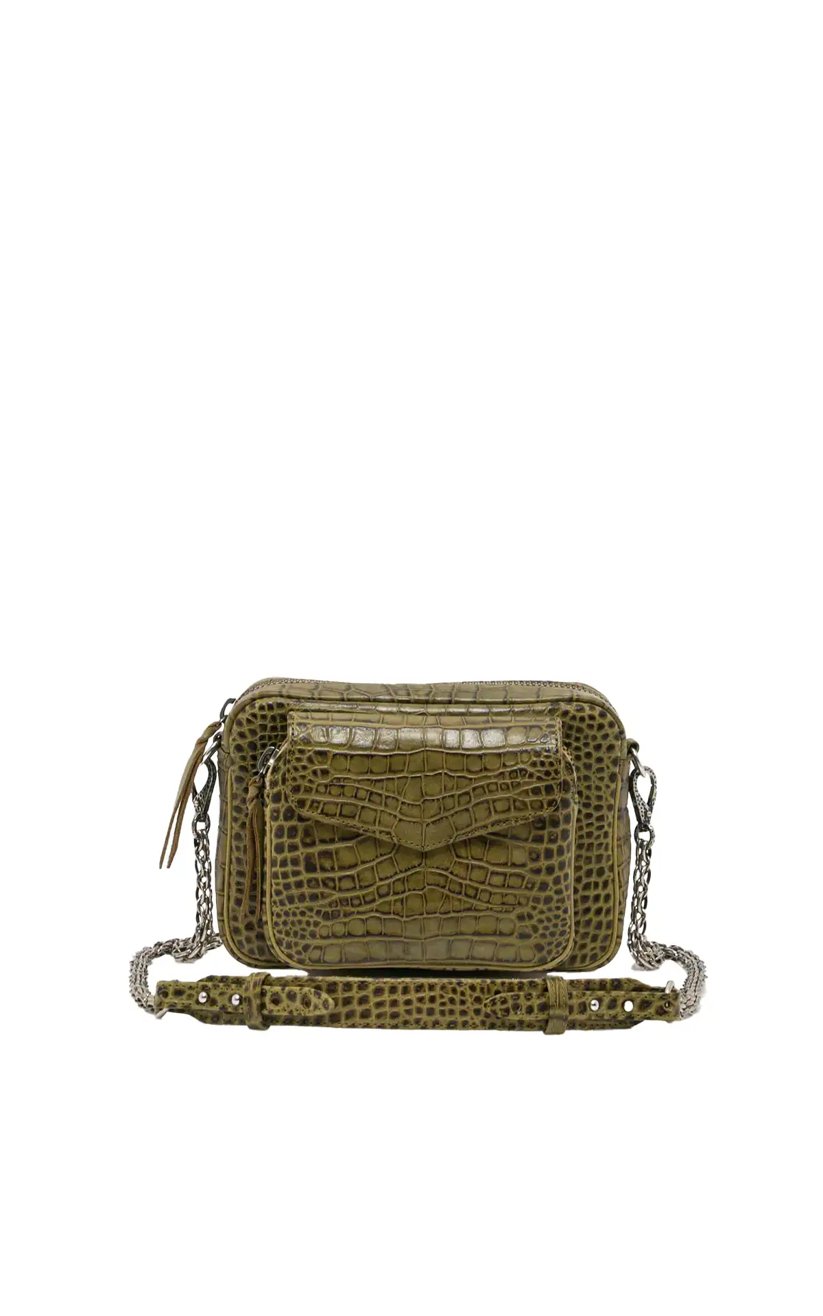 Claris Virot khaki croco leather Charly bag La Vallée Village