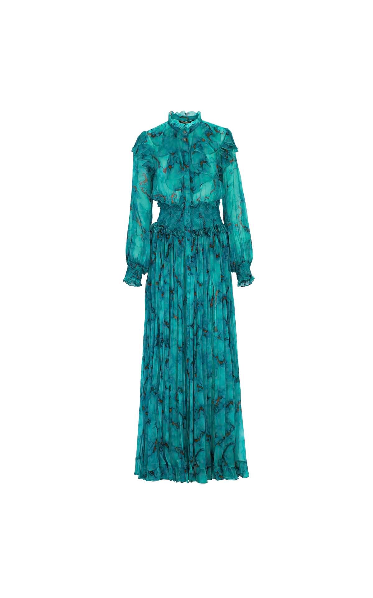Long blue printed long sleeve dress Roberto Cavalli outlet barcelona la roca village