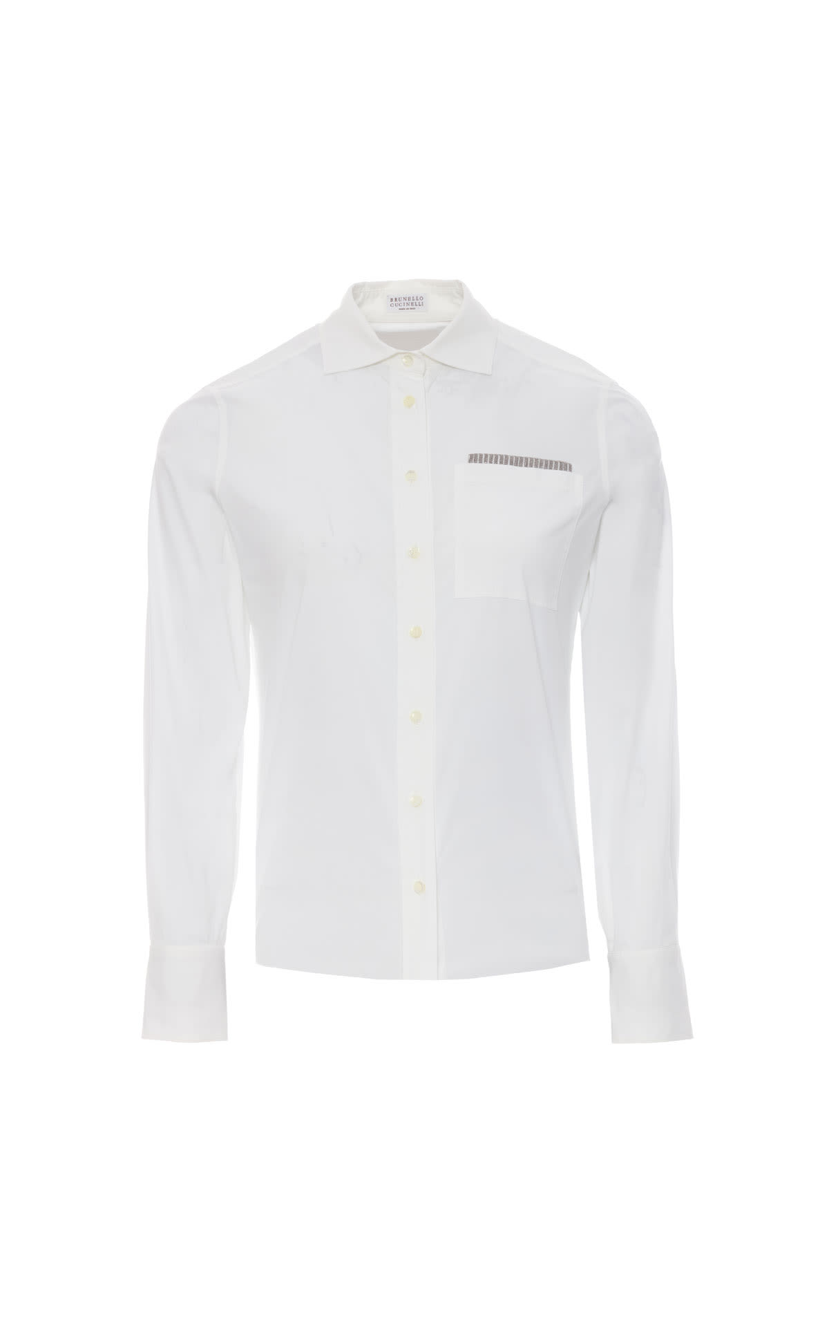 Brunello Cucinelli White poplin shiny ribbed detail shirt from Bicester Village