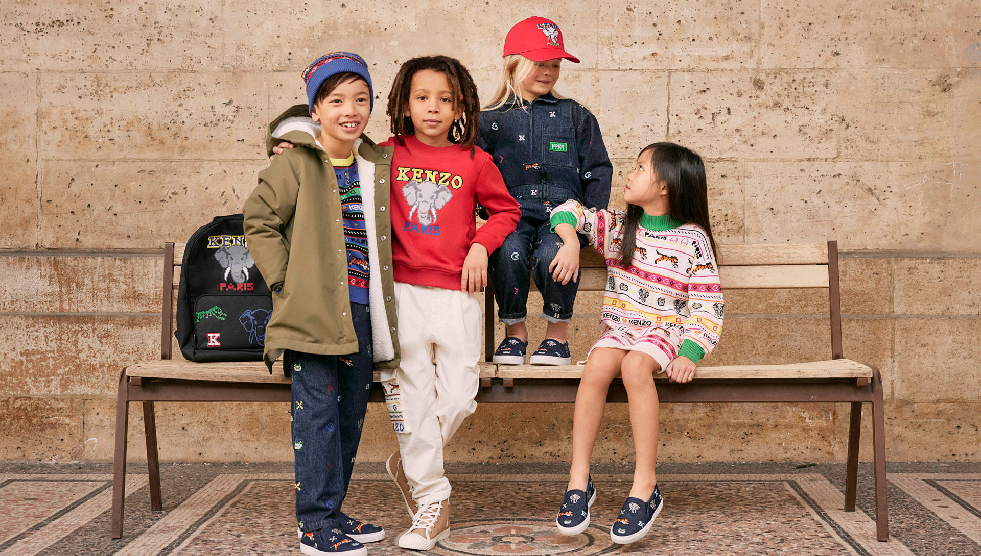 Kids having fun with printed clothes from Kenzo