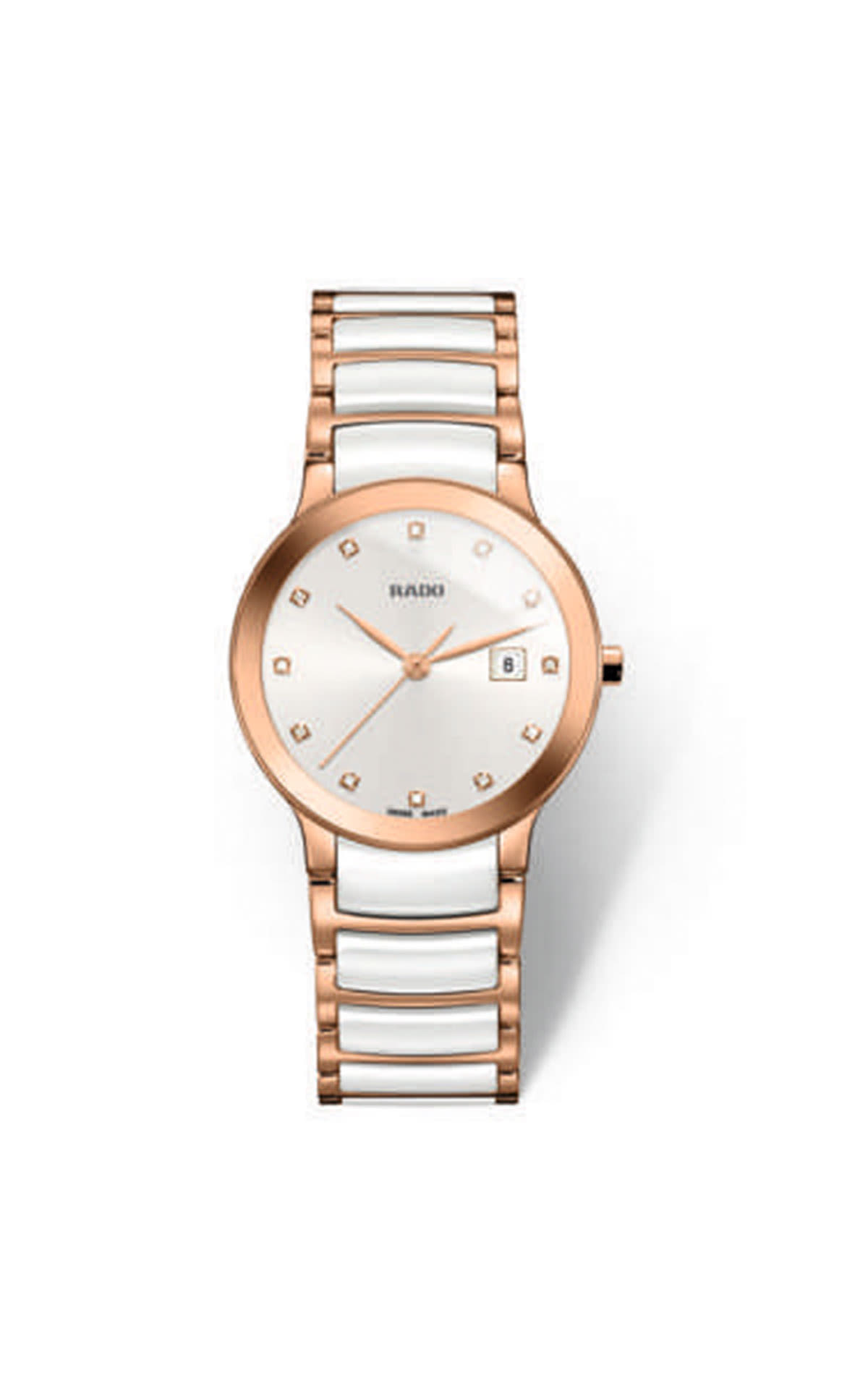White Rado watch with rose gold details