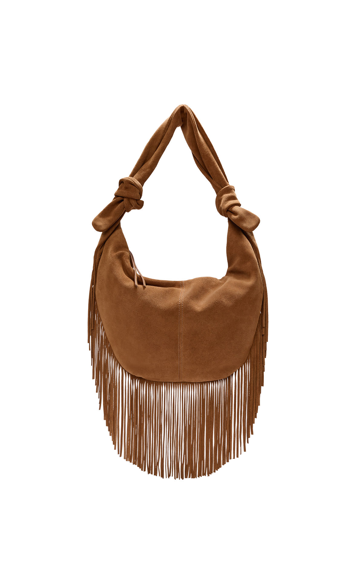 Brown leather saddle bag with fringes Maje