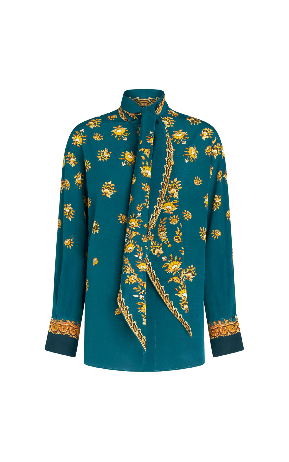 Blue silk blouse with scarf Etro outlet barcleona la roca village