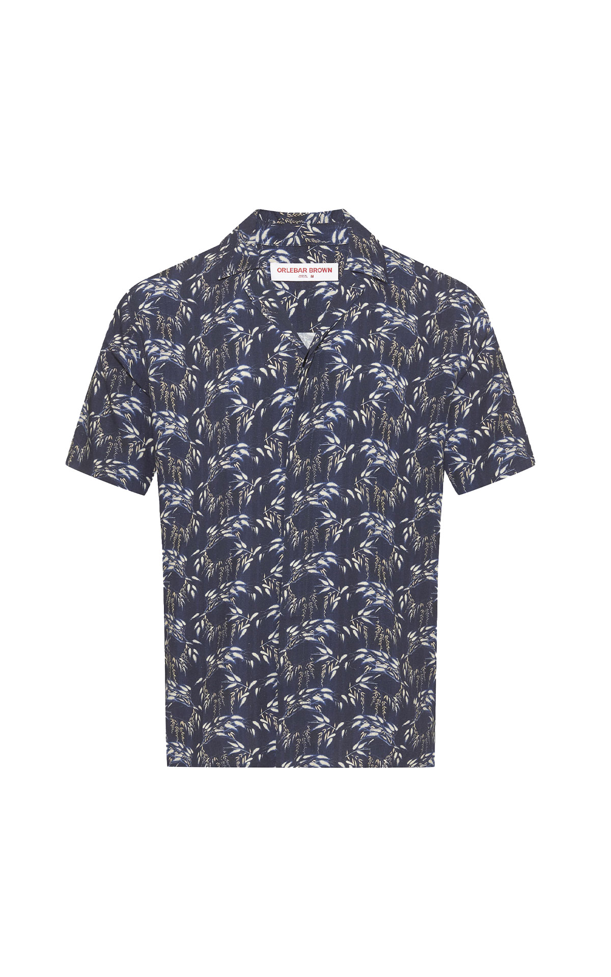 Orlebar Brown Capri Collar Catkin Print Linen Shirt in Night Iris from Bicester Village