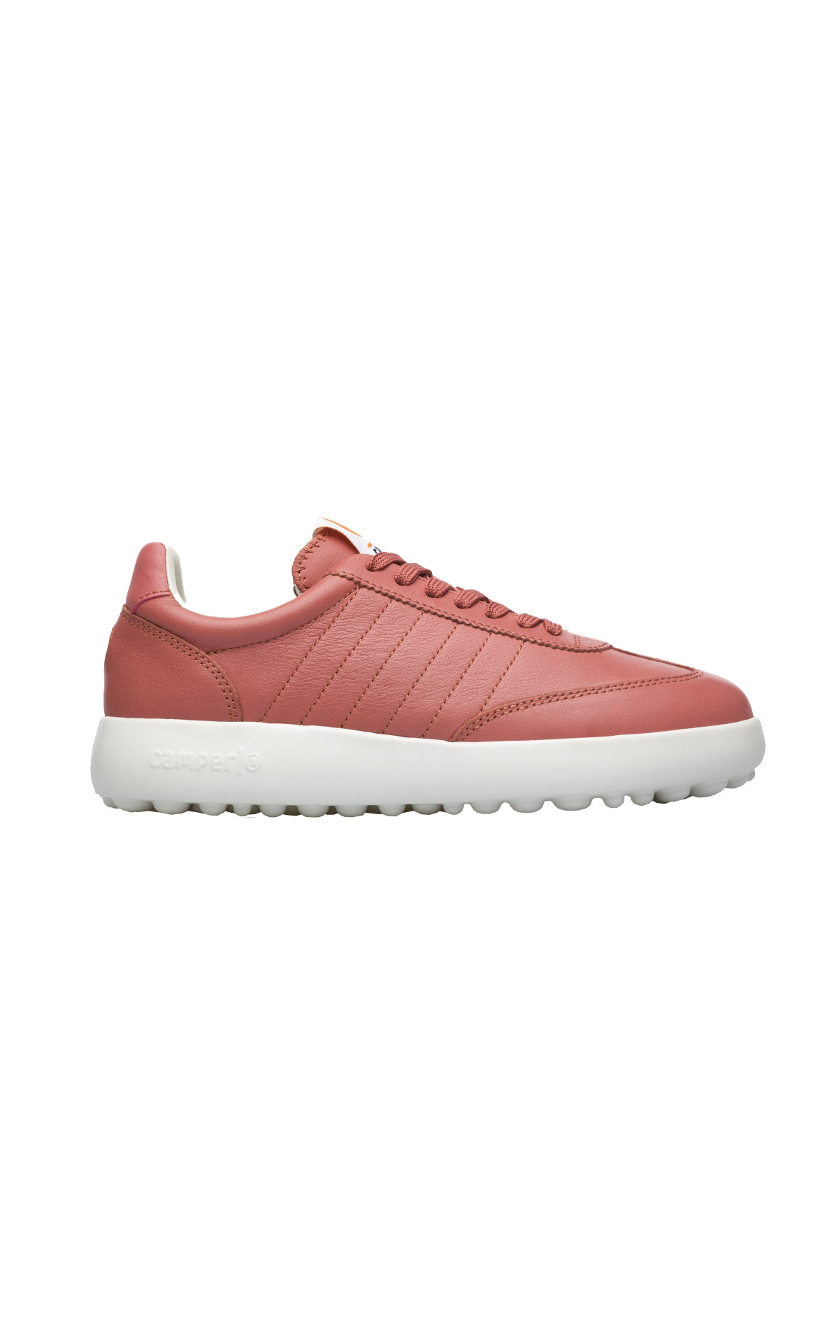 Red leather sneaker for women. Removable insole and white 100% EVA sole. Camper